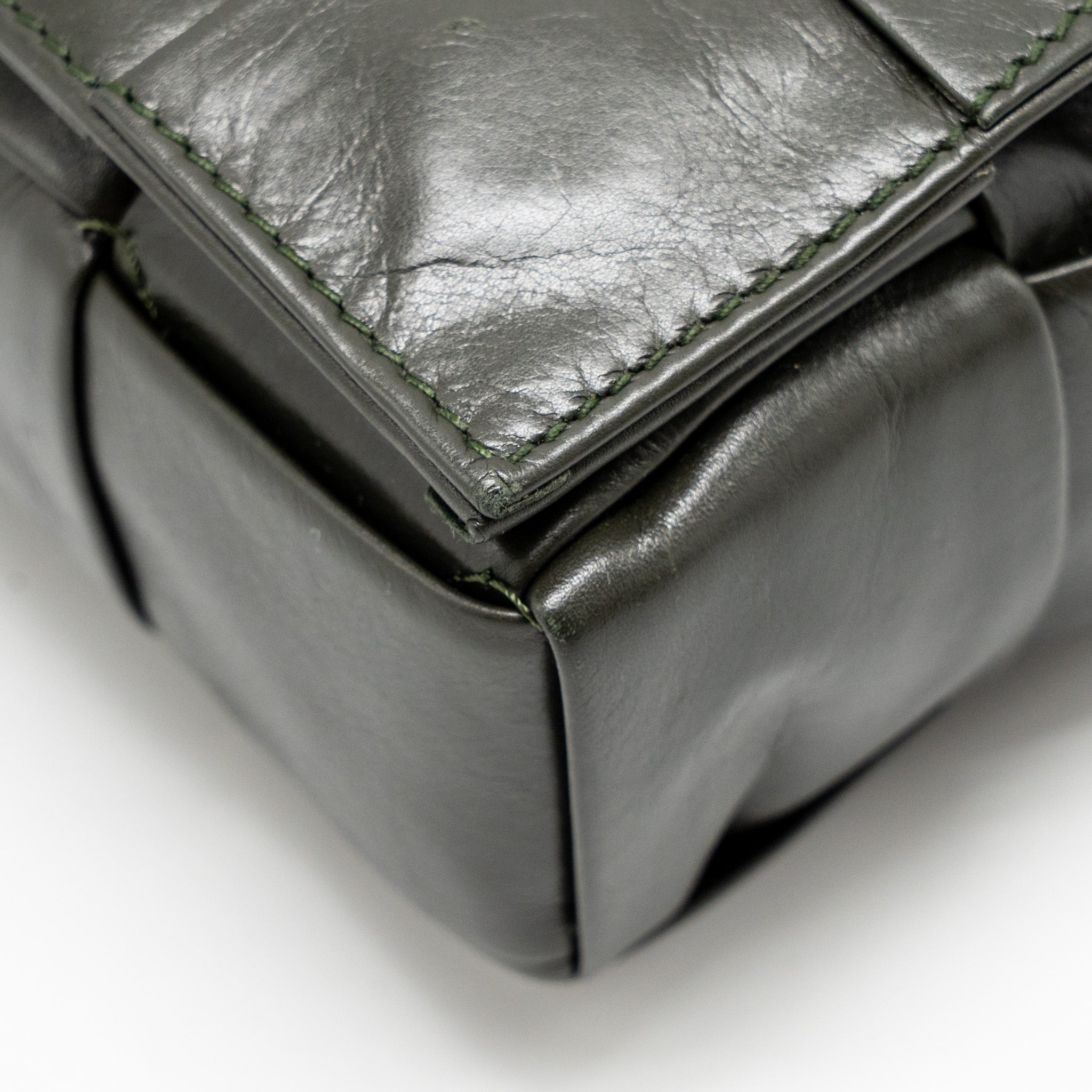 BOTTEGA VENETA CASSETTE CROSSBODY BAG LAMBSKIN DARK GREEN RUTHENIUM SHW
