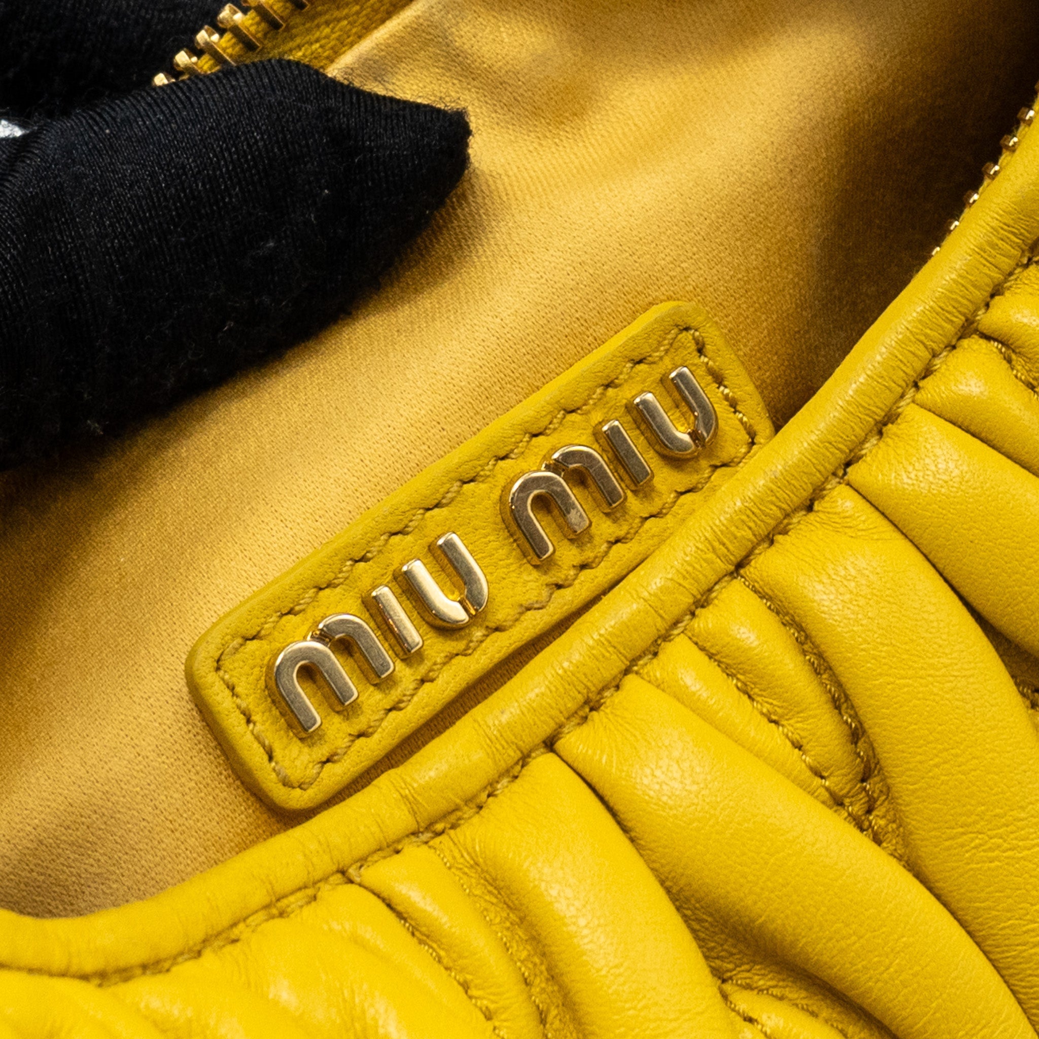 MIUMIU WANDER MATELASSE MINI HOBO BAG NAPPA YELLOW GHW