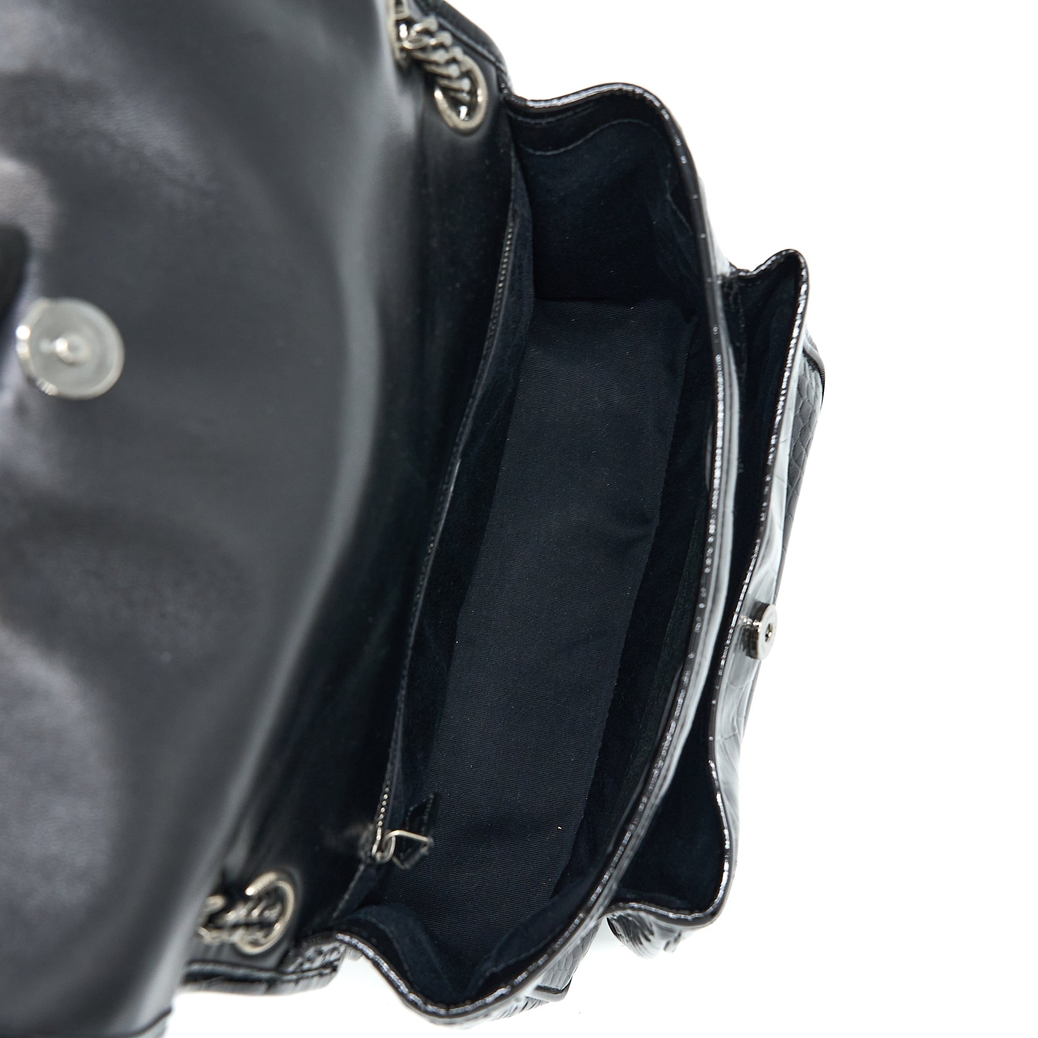SAINT LAURENT MEDIUM NIKI CHAIN BAG PATENT BLACK SHW