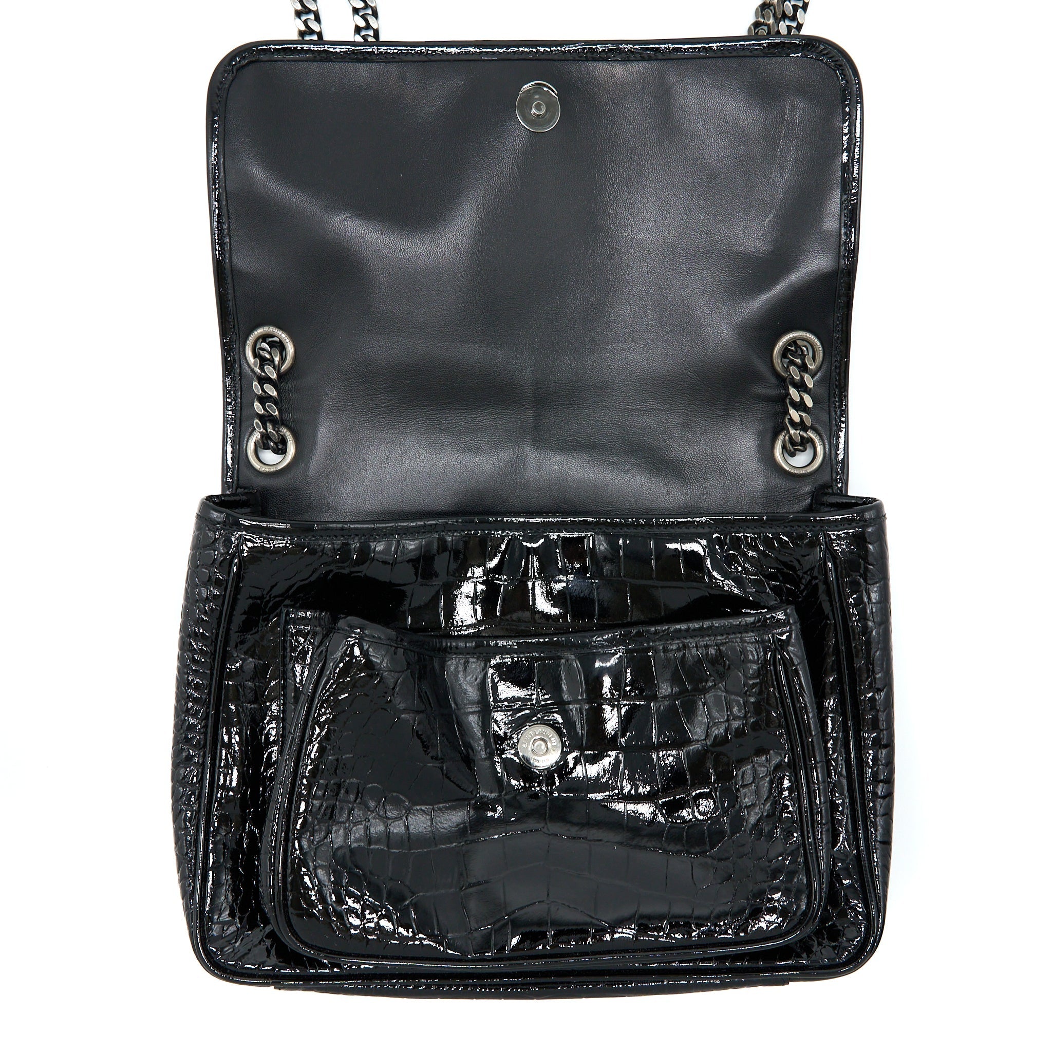 SAINT LAURENT MEDIUM NIKI CHAIN BAG PATENT BLACK SHW