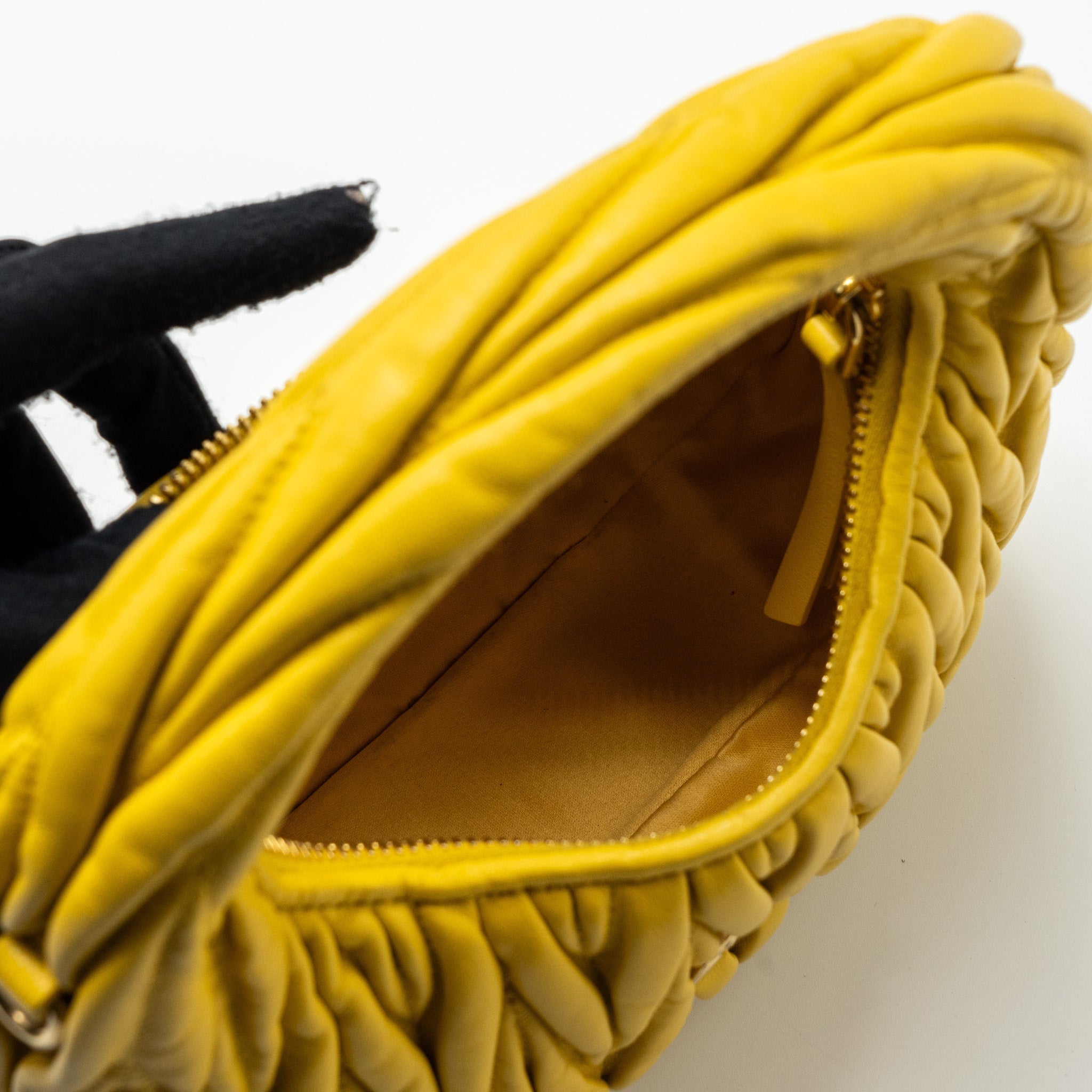 MIUMIU WANDER MATELASSE MINI HOBO BAG NAPPA YELLOW GHW