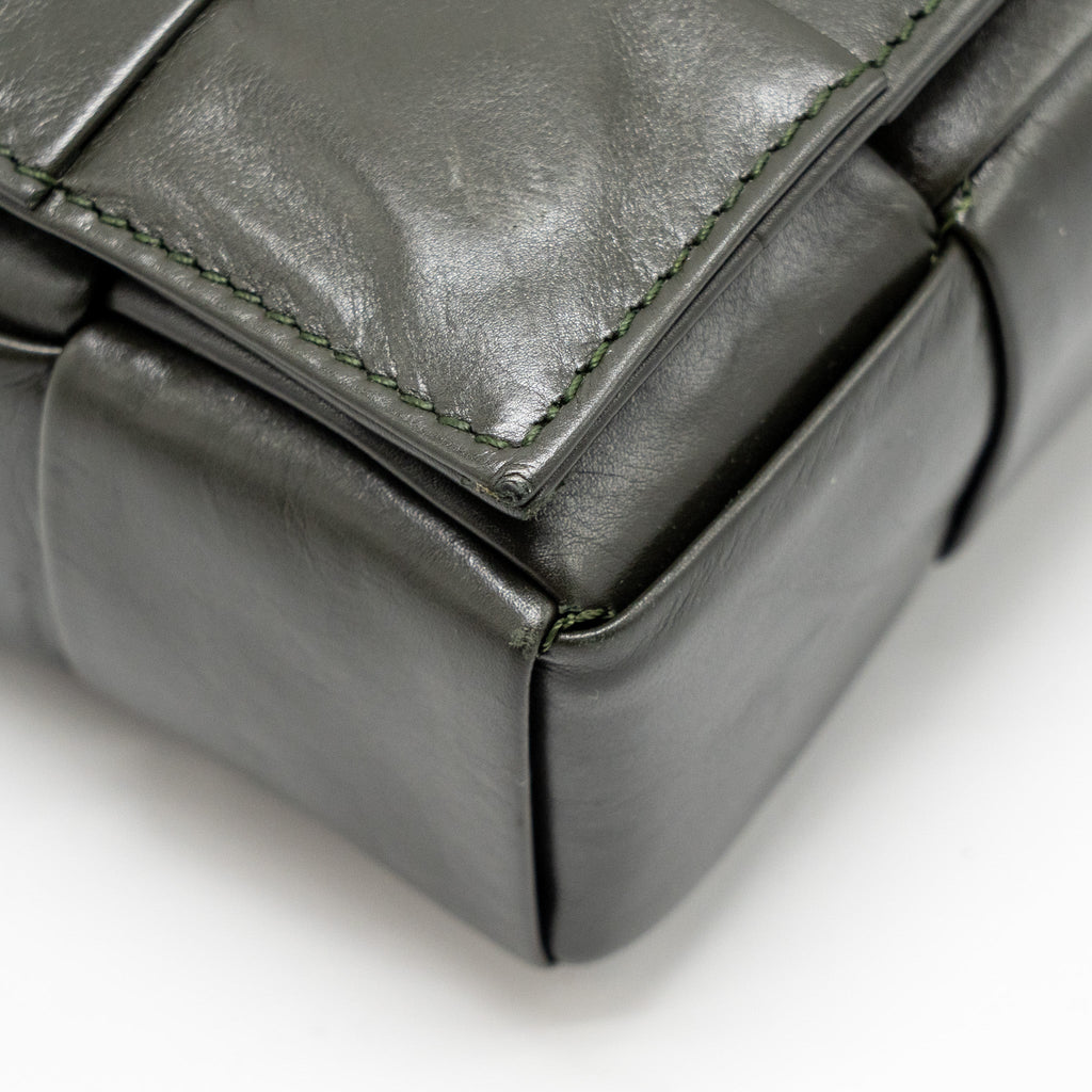 BOTTEGA VENETA CASSETTE CROSSBODY BAG LAMBSKIN DARK GREEN RUTHENIUM SHW