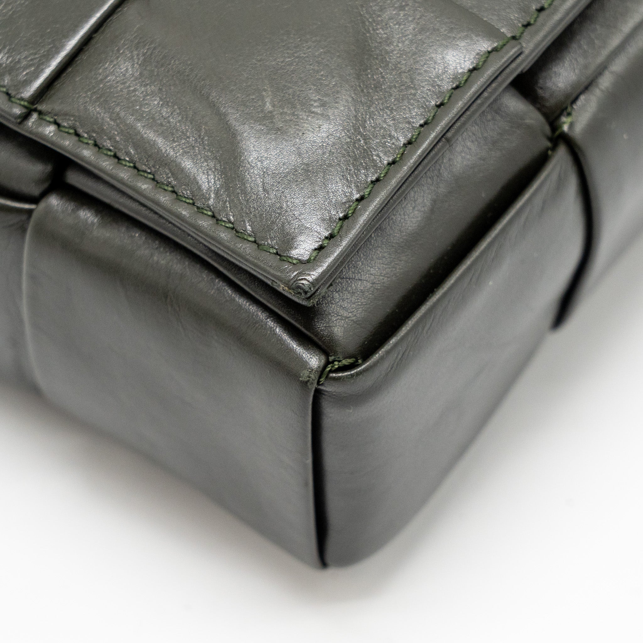 BOTTEGA VENETA CASSETTE CROSSBODY BAG LAMBSKIN DARK GREEN RUTHENIUM SHW