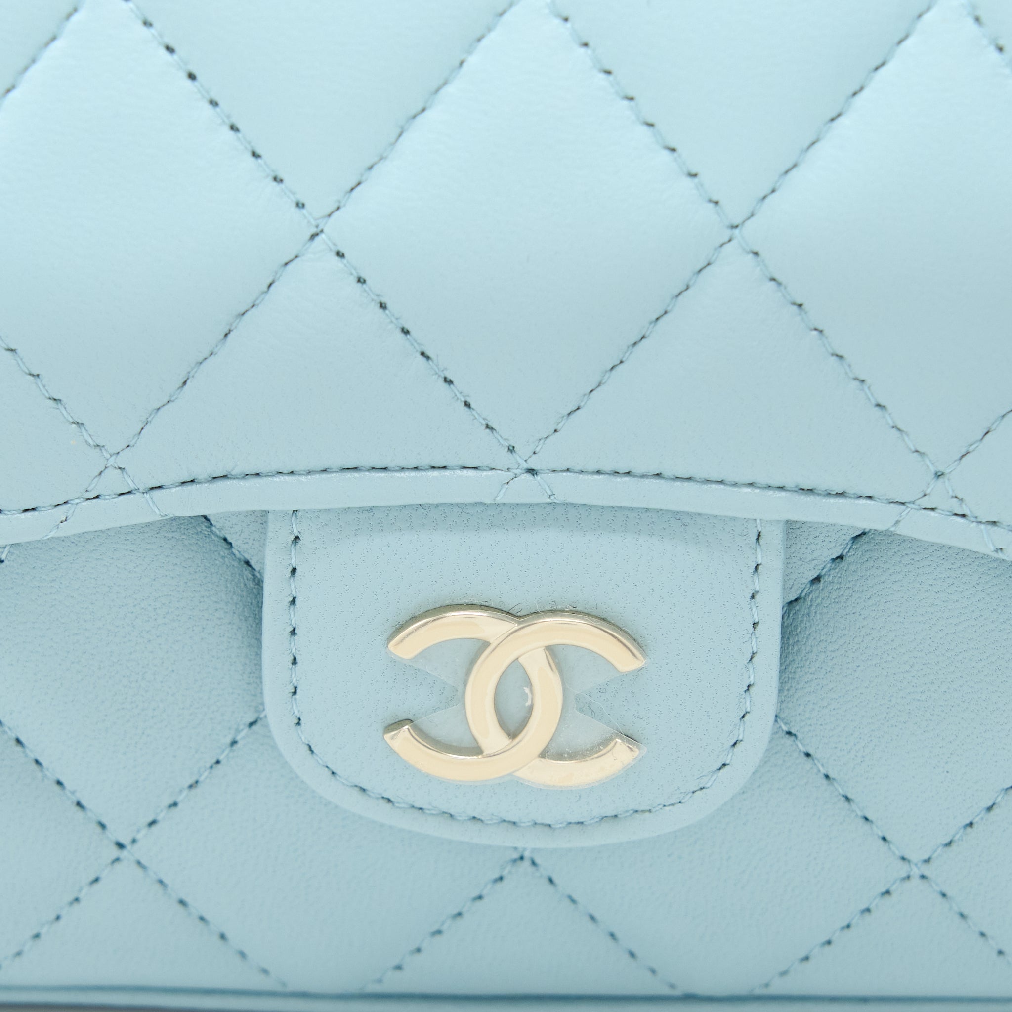 CHANEL TOP HANDLE MINI FLAP BAG LAMBSKIN LIGHT BLUE LGHW