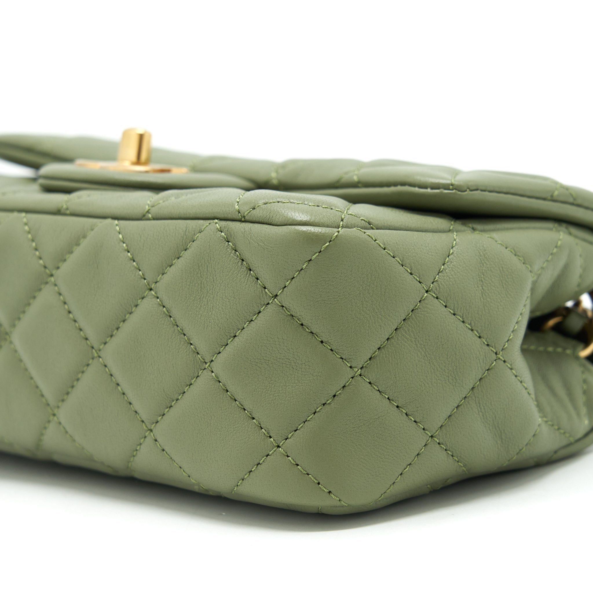 CHANEL PEARL CRUSH MINI RECTANGULAR FLAP BAG 21B LAMBSKIN GREEN GHW