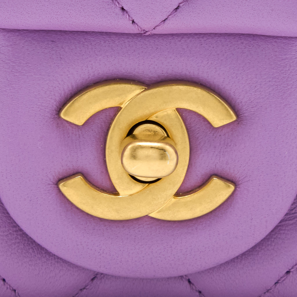 CHANEL 22S PEARL CRUSH MINI SQUARE LAMBSKIN PURPLE GHW