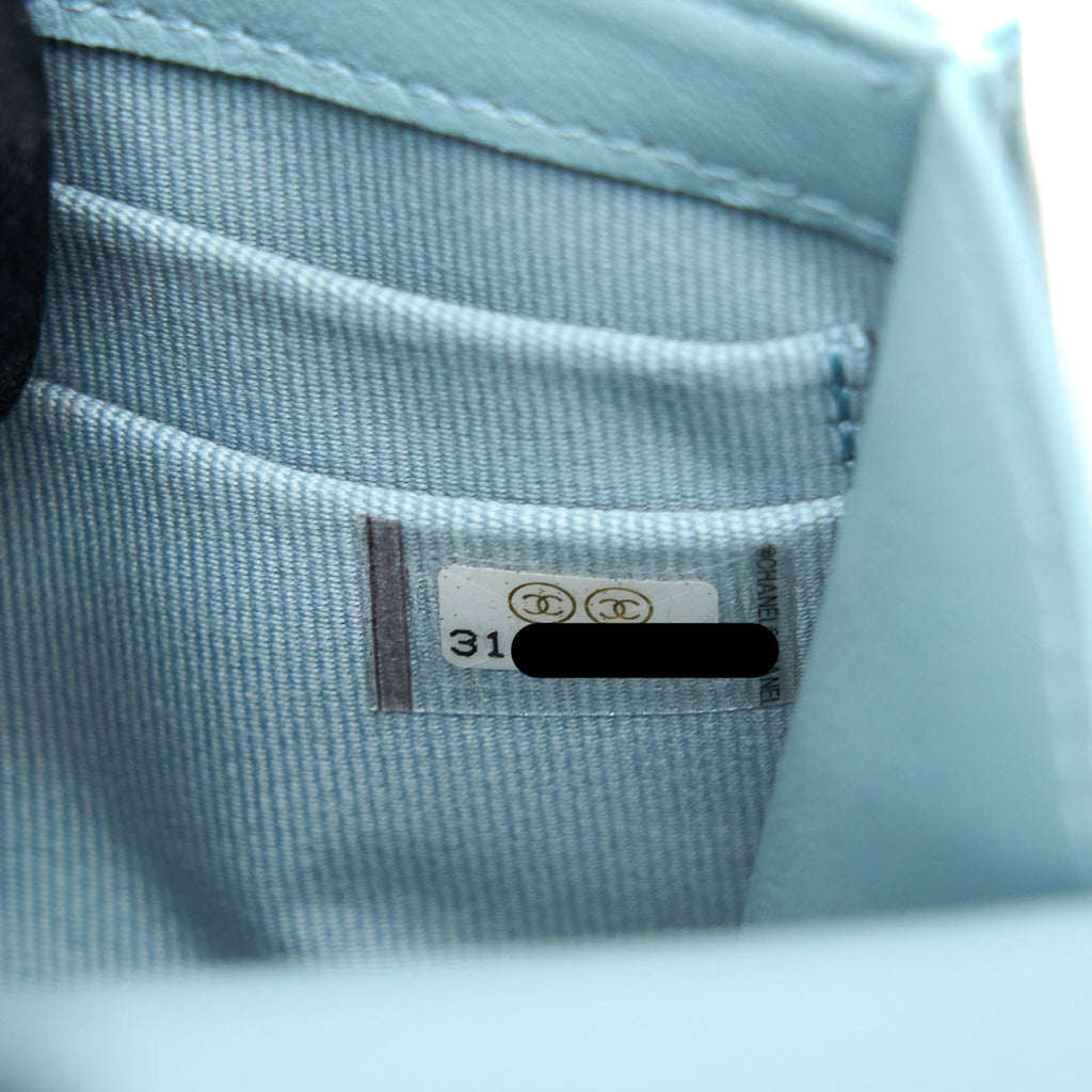 CHANEL TOP HANDLE MINI FLAP BAG LAMBSKIN LIGHT BLUE LGHW