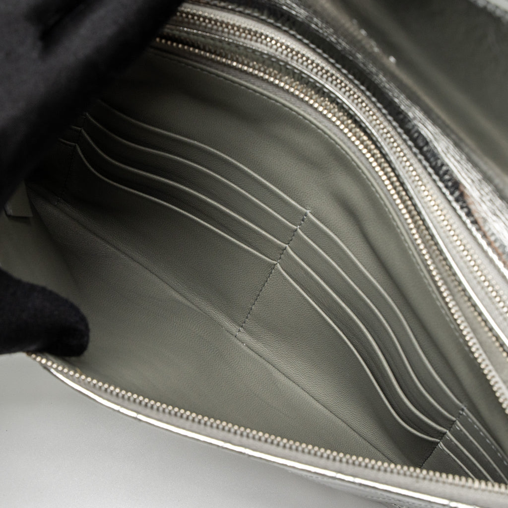 CHANEL 31 CLUTCH BAG GOATSKIN METALLIC SILVER SHW