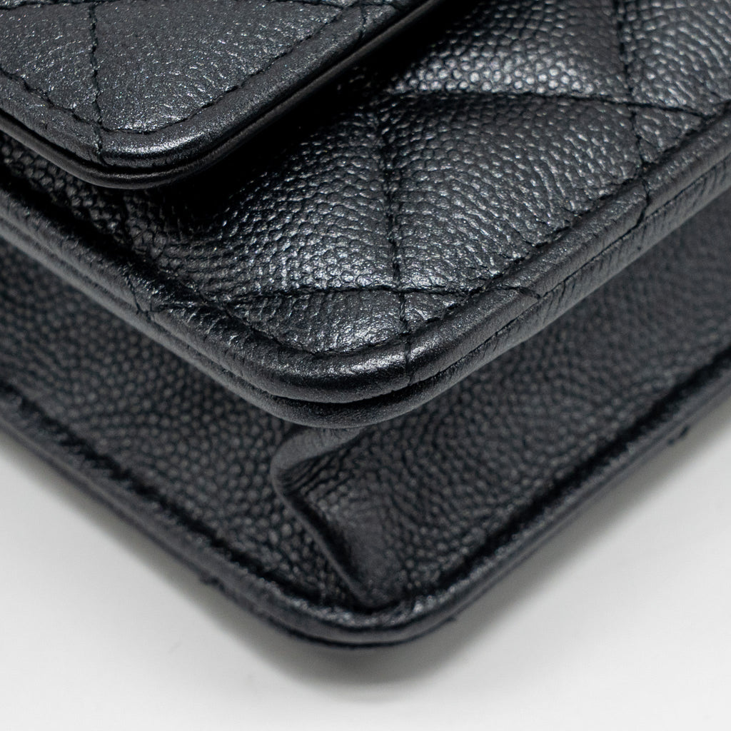 CHANEL 23B WALLET ON CHAIN WITH ADJUSTABLE CHAIN CAVIAR BLACK GHW (MICROCHIP)
