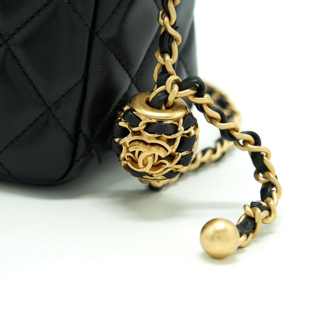 CHANEL 22S PEARL CRUSH HOBO BAG LAMBSKIN BLACK GHW (MICROCHIP)