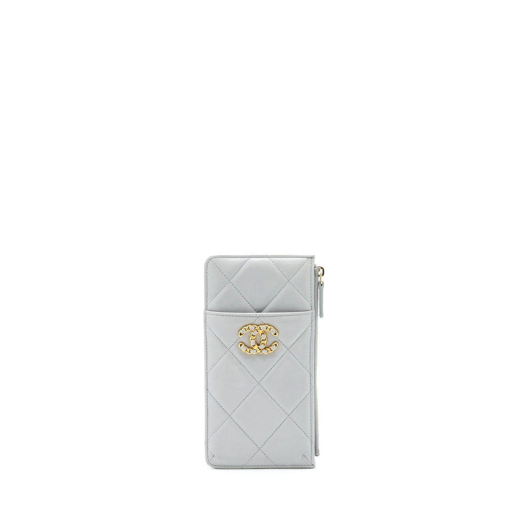 CHANEL 19 PHONE AND CARD HOLDER SMALL POUCH LAMBSKIN GREY GHW