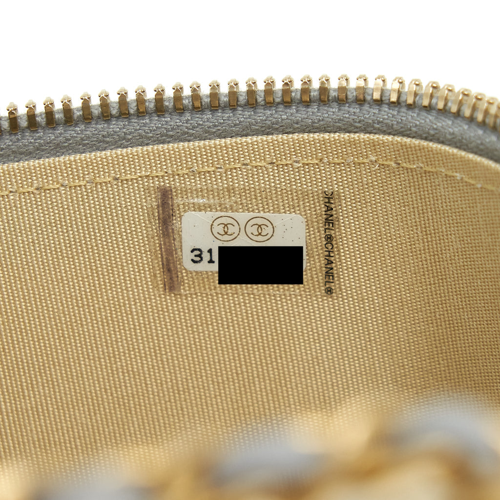 CHANEL 21B PEARL CRUSH LONG VANITY WITH CHAIN LAMBSKIN GREY GHW