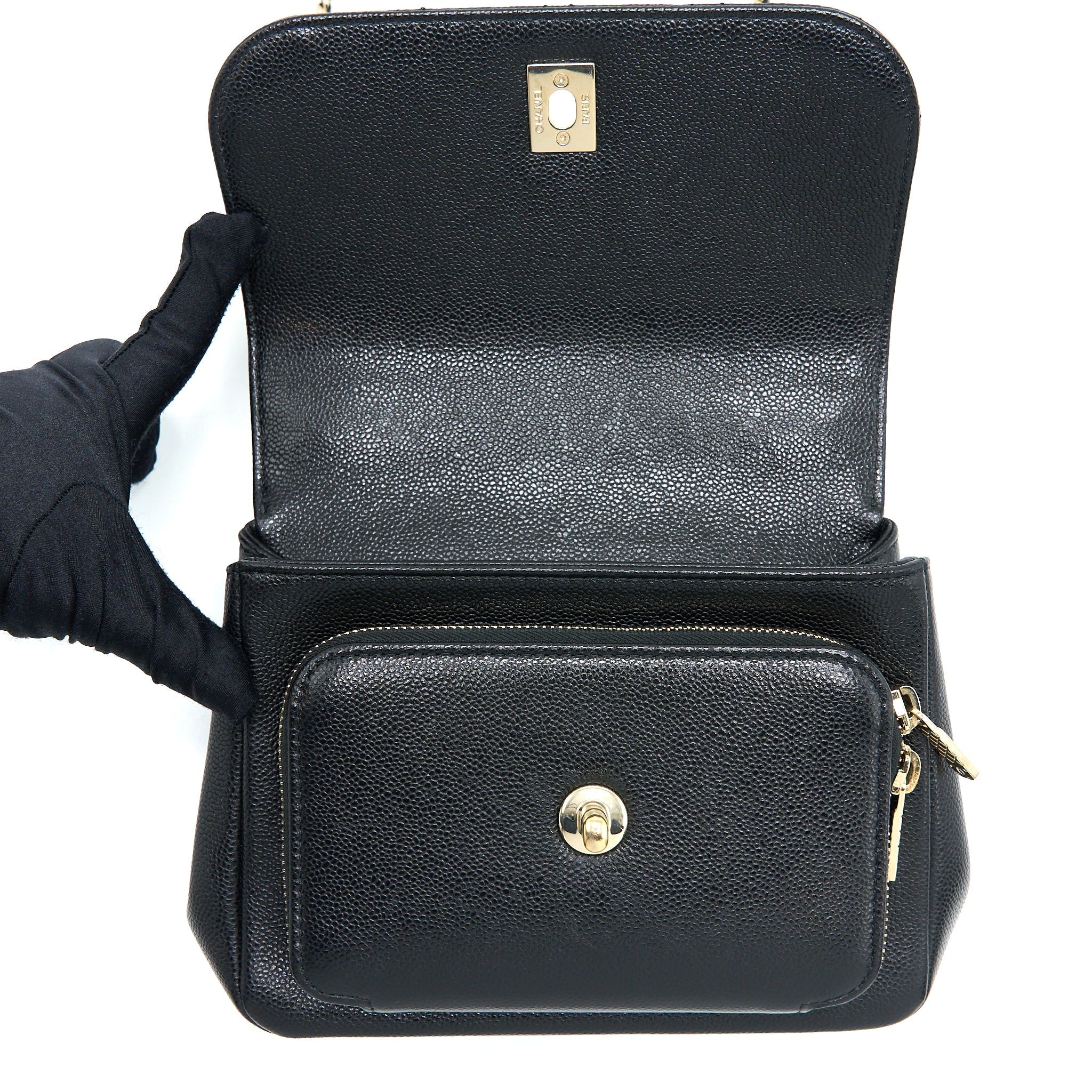 CHANEL SMALL BUSINESS AFFINITY CAVIAR BLACK LGHW (MICROCHIP)