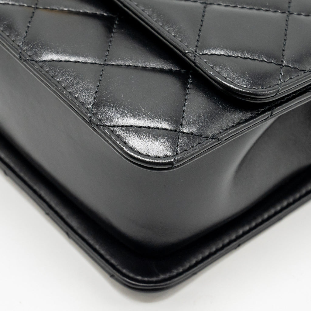 CHANEL GOLD CRUSH FLAP BAG CALFSKIN BLACK GHW (MICROCHIP)