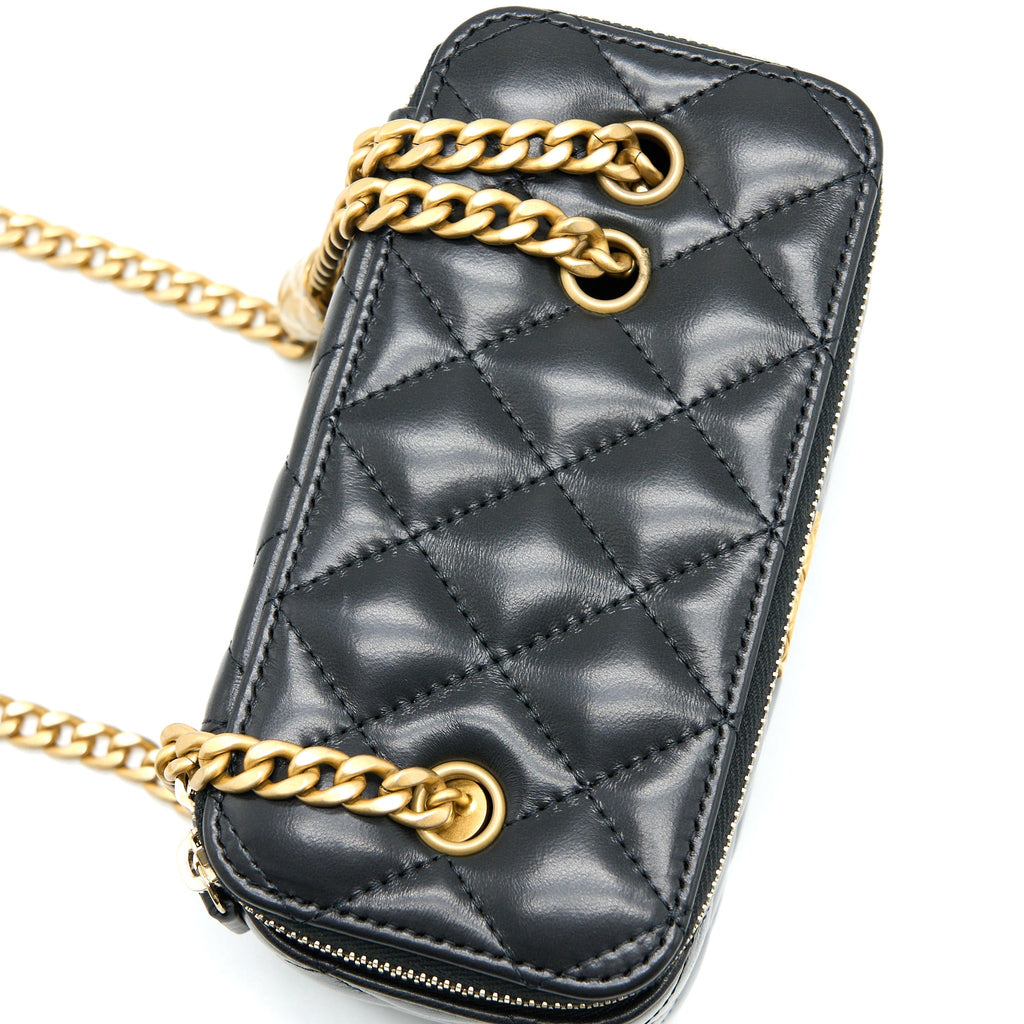 CHANEL 22K GOLD PILLAR ADJUSTABLE CHAIN LONG VANITY LAMBSKIN BLACK GHW