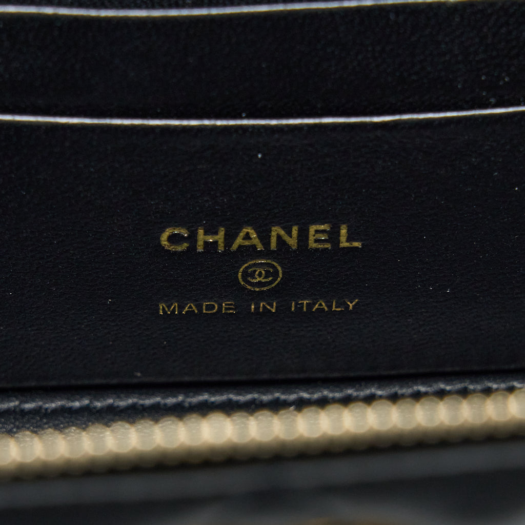 CHANEL 22K GOLD PILLAR ADJUSTABLE CHAIN LONG VANITY LAMBSKIN BLACK GHW