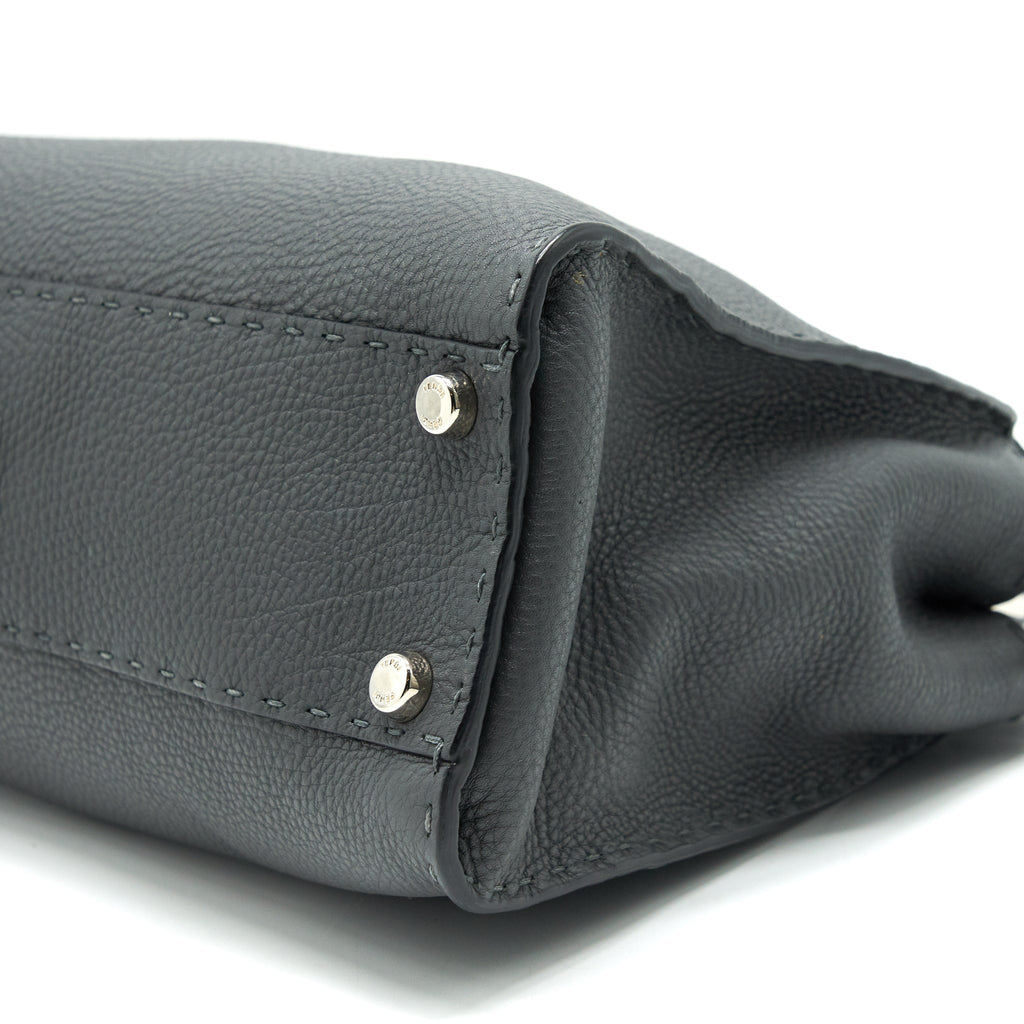 FENDI GRAINED CALFSKIN MEDIUM PEEKABOO TOTE BAG DARK GREY SHW