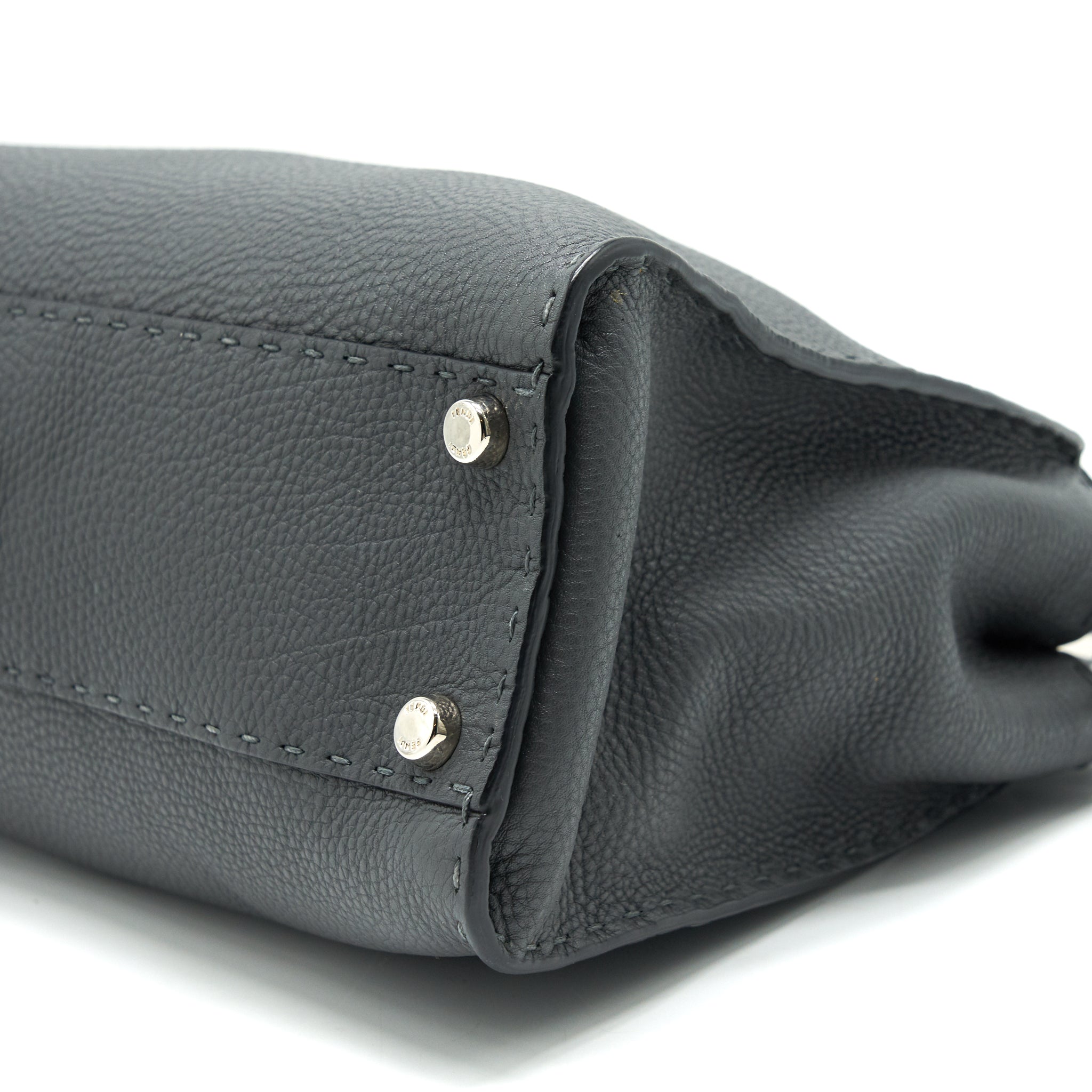 FENDI GRAINED CALFSKIN MEDIUM PEEKABOO TOTE BAG DARK GREY SHW