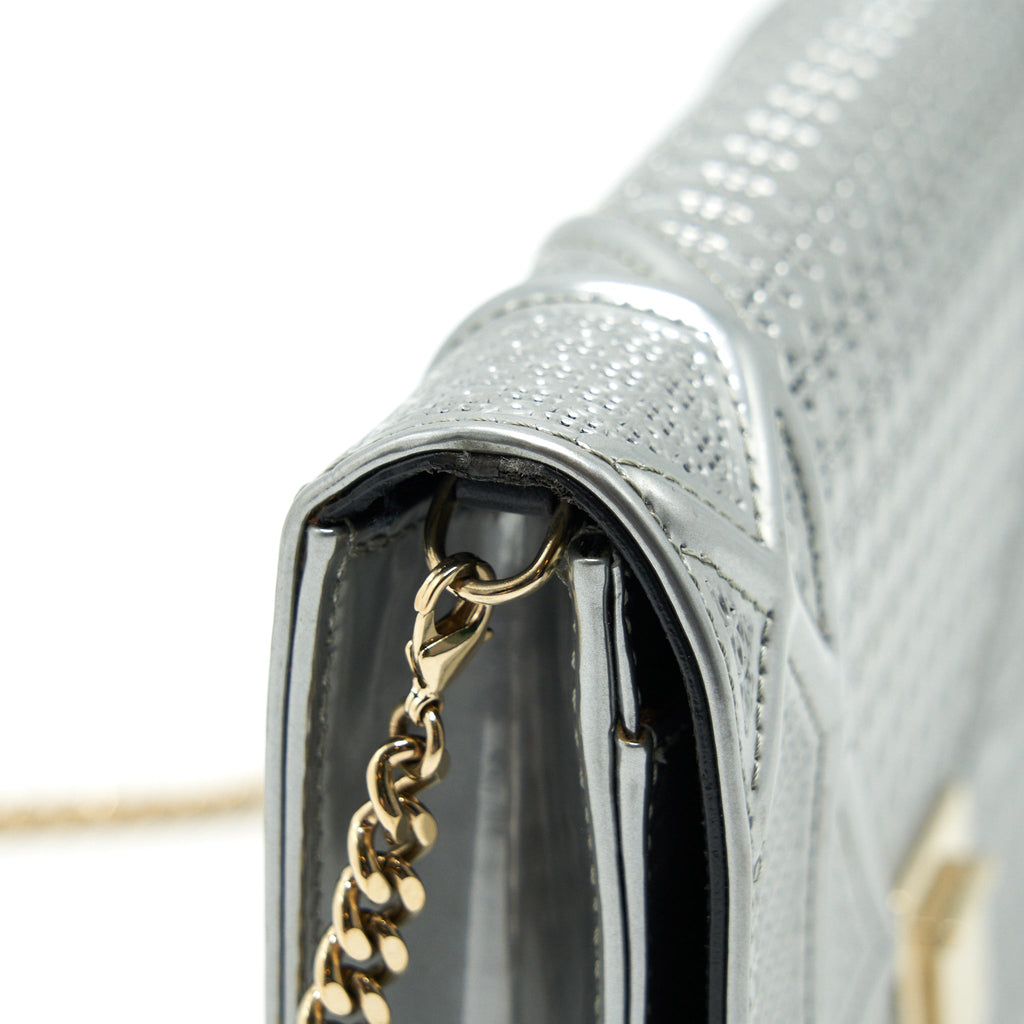 DIOR DIORAMA WALLET ON CHAIN METALLIC SILVER GHW