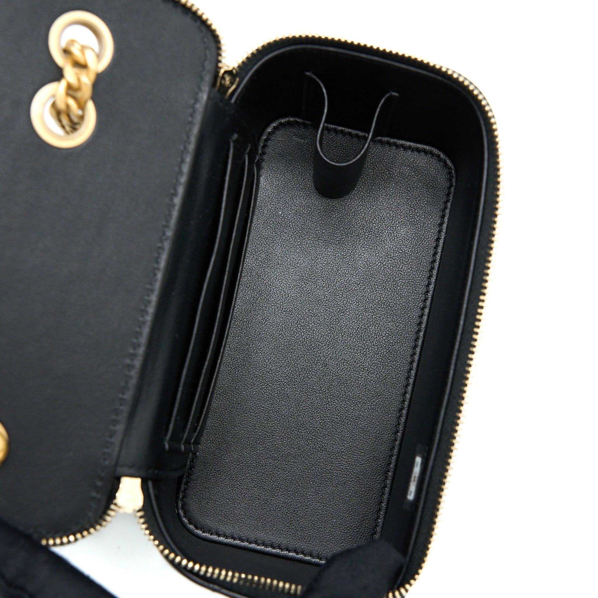 CHANEL 22K GOLD PILLAR ADJUSTABLE CHAIN LONG VANITY LAMBSKIN BLACK GHW