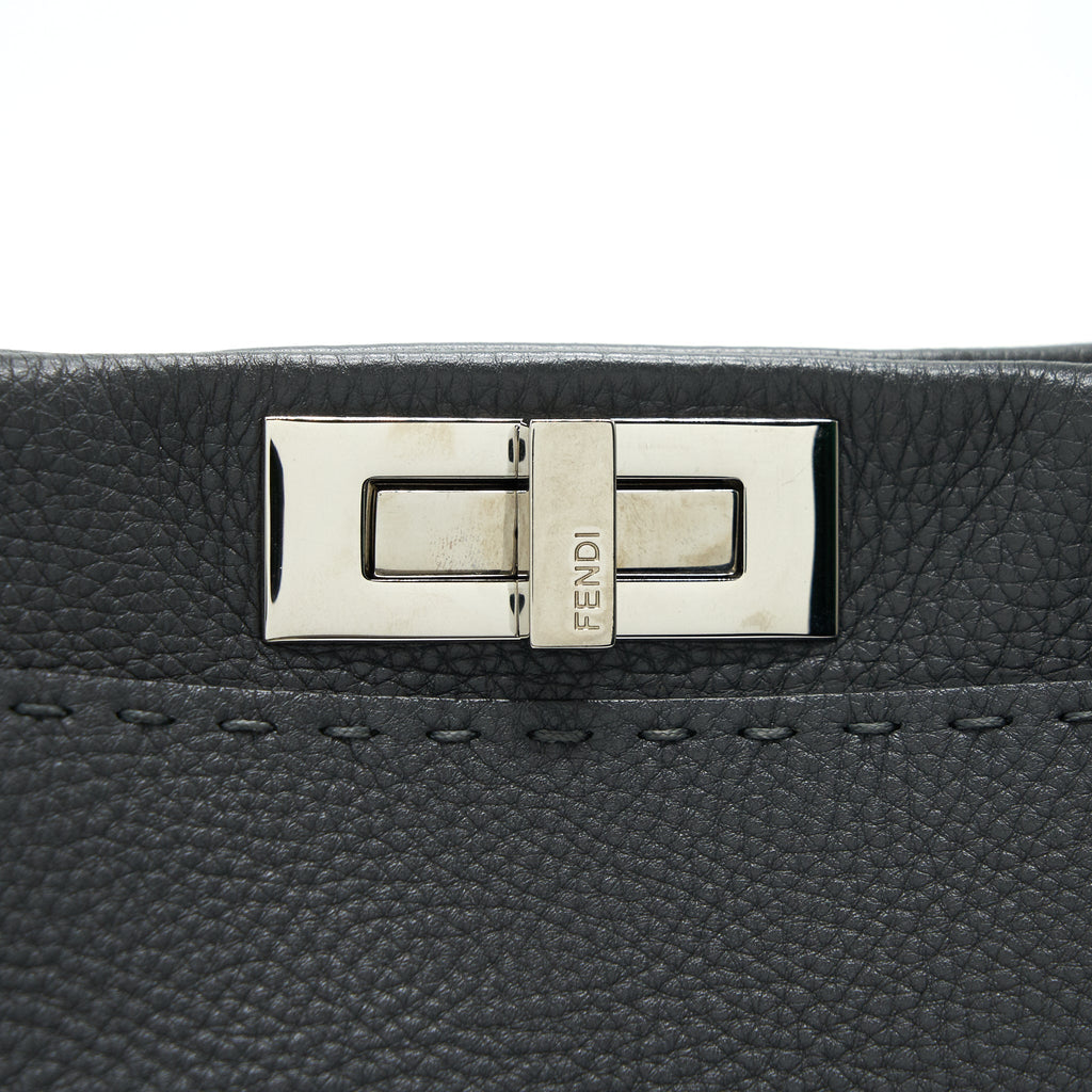 FENDI GRAINED CALFSKIN MEDIUM PEEKABOO TOTE BAG DARK GREY SHW