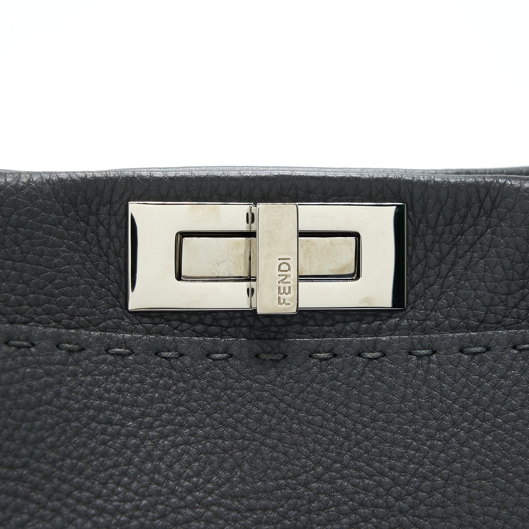 FENDI GRAINED CALFSKIN MEDIUM PEEKABOO TOTE BAG DARK GREY SHW