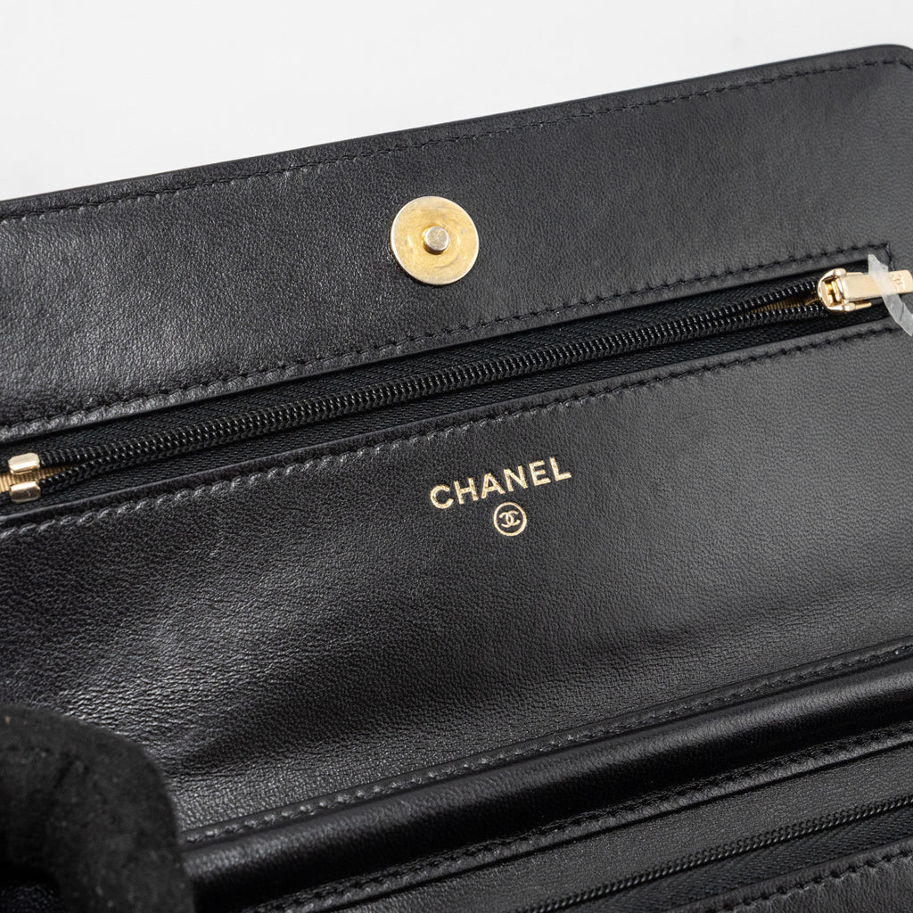 CHANEL CLASSIC WALLET ON CHAIN WITH CHARMS LAMBSKIN BLACK GHW