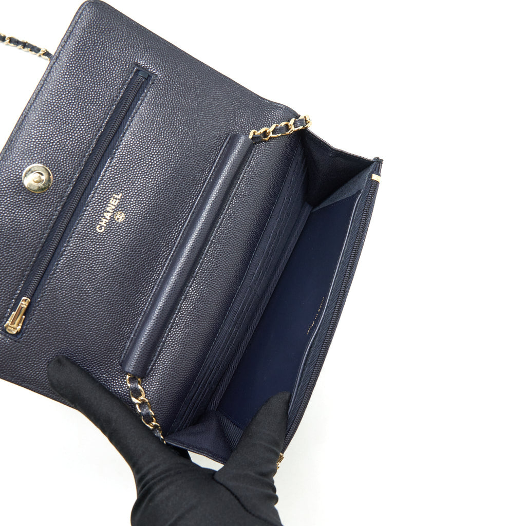 CHANEL CLASSIC WALLET ON CHAIN CAVIAR NAVY BLUE LGHW