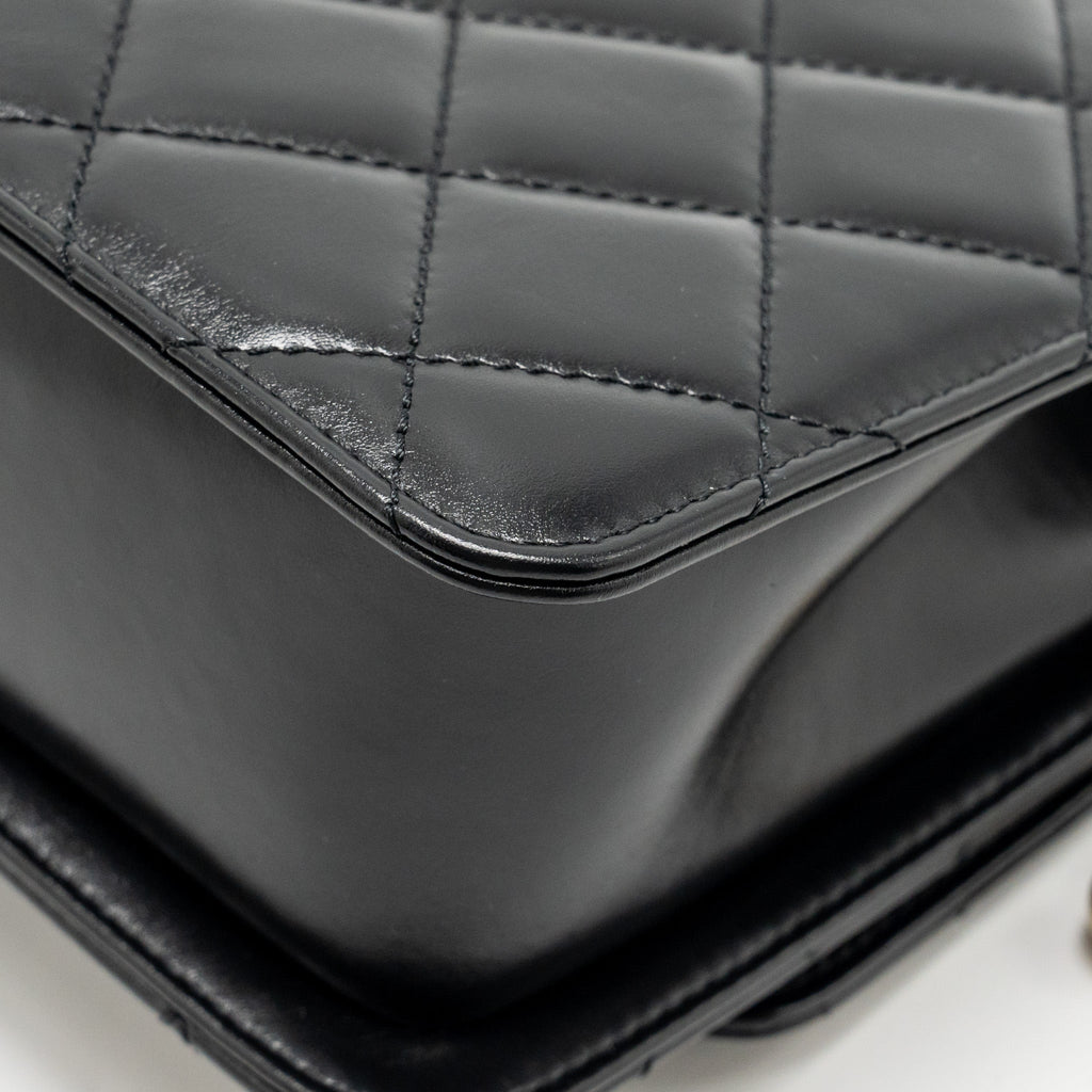 CHANEL GOLD CRUSH FLAP BAG CALFSKIN BLACK GHW (MICROCHIP)