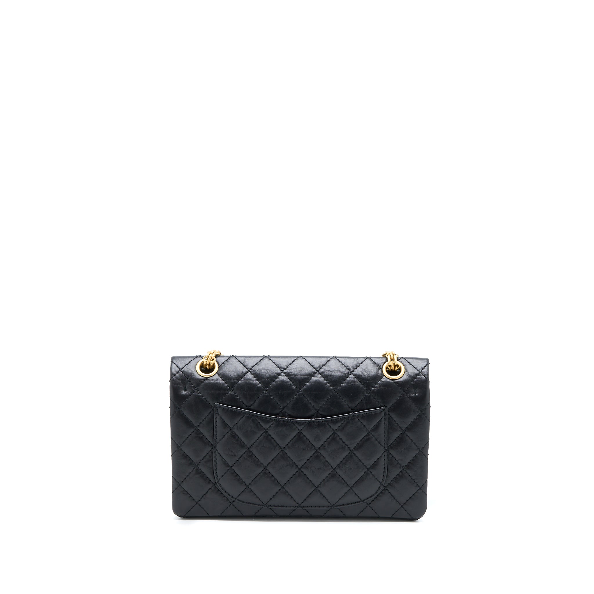 CHANEL SMALL 2.55 REISSUE FLAP BAG AGED CALFSKIN BLACK BRUSHED GHW (MICROCHIP)