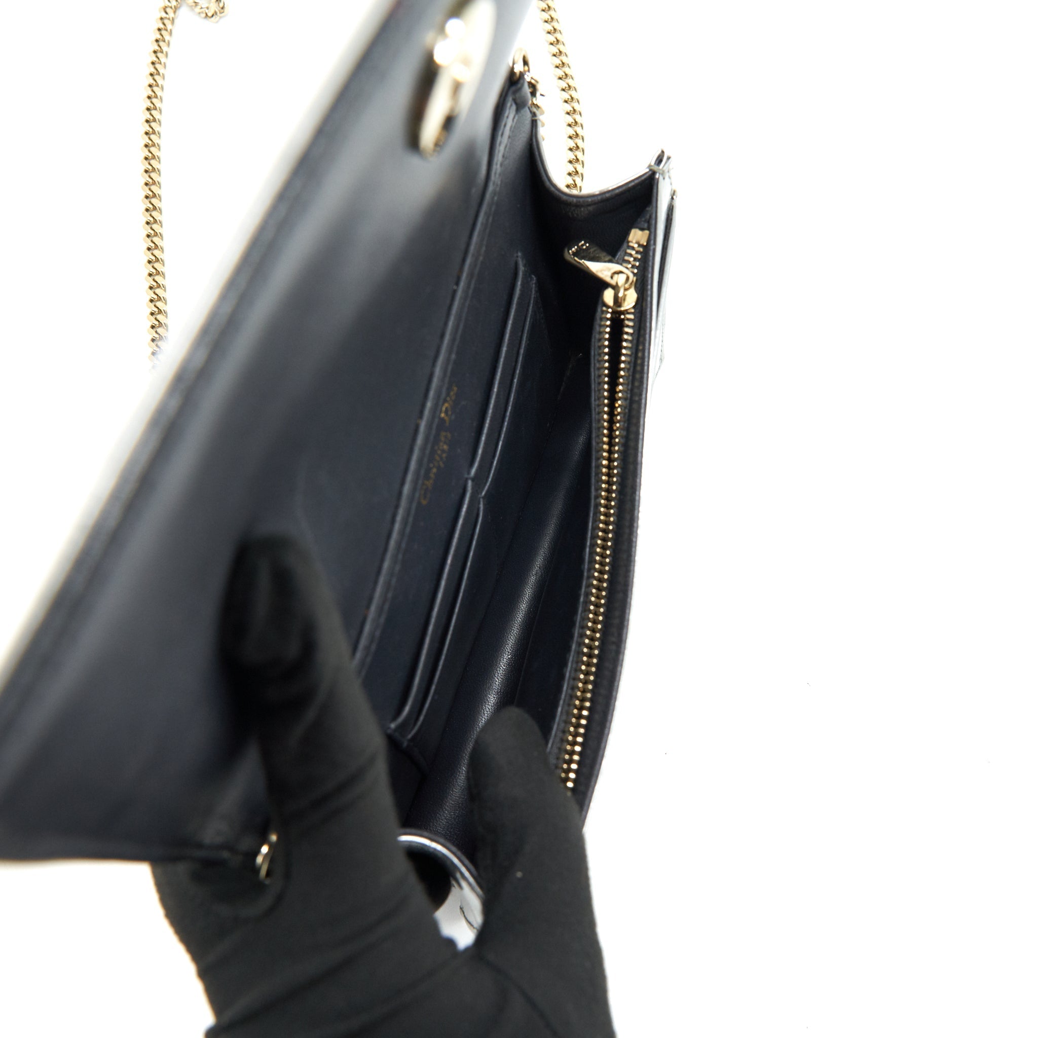 DIOR DIORAMA WALLET ON CHAIN METALLIC SILVER GHW