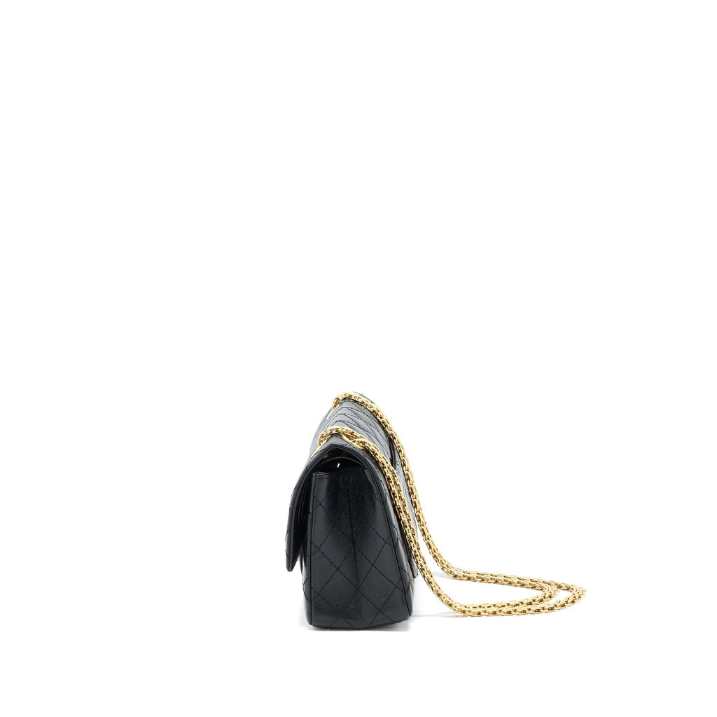 CHANEL SMALL 2.55 REISSUE FLAP BAG AGED CALFSKIN BLACK BRUSHED GHW (MICROCHIP)