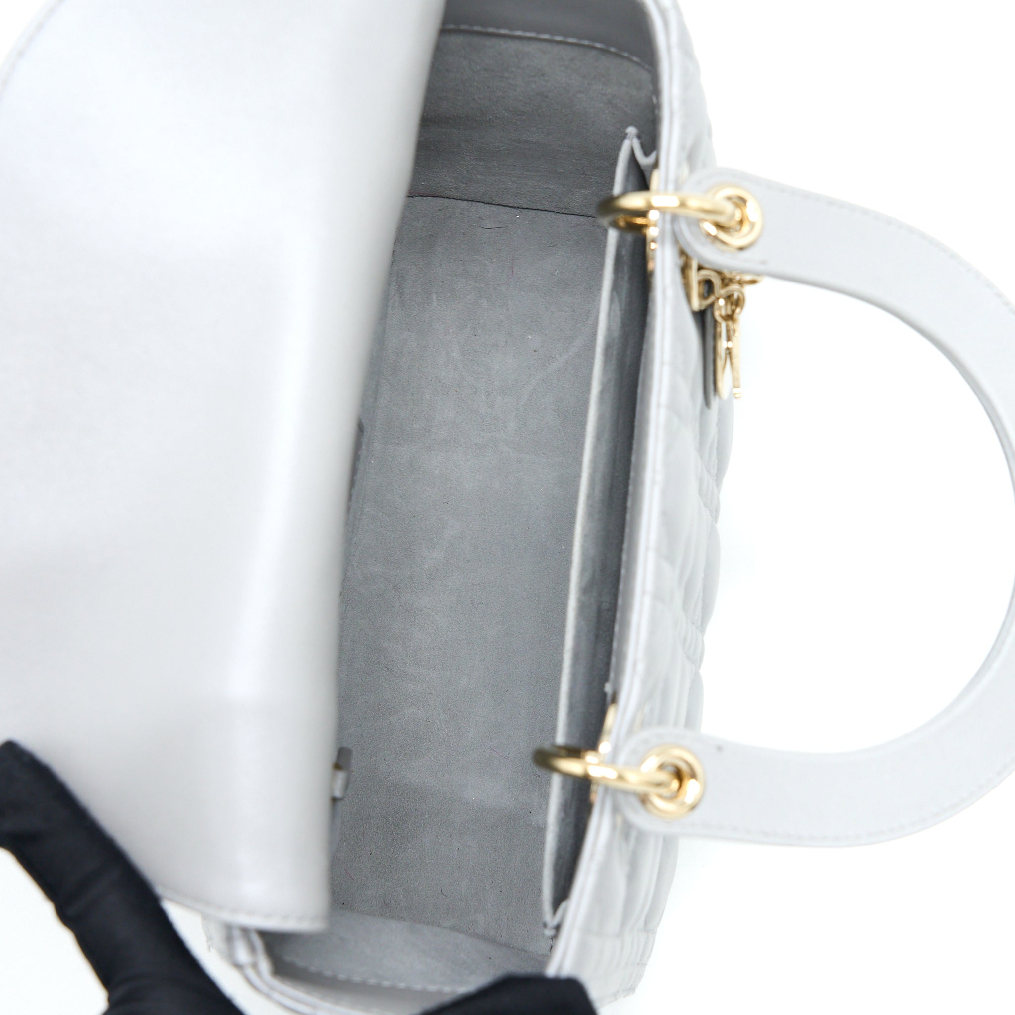 DIOR MEDIUM LADY DIOR LAMBSKIN GREY LGHW