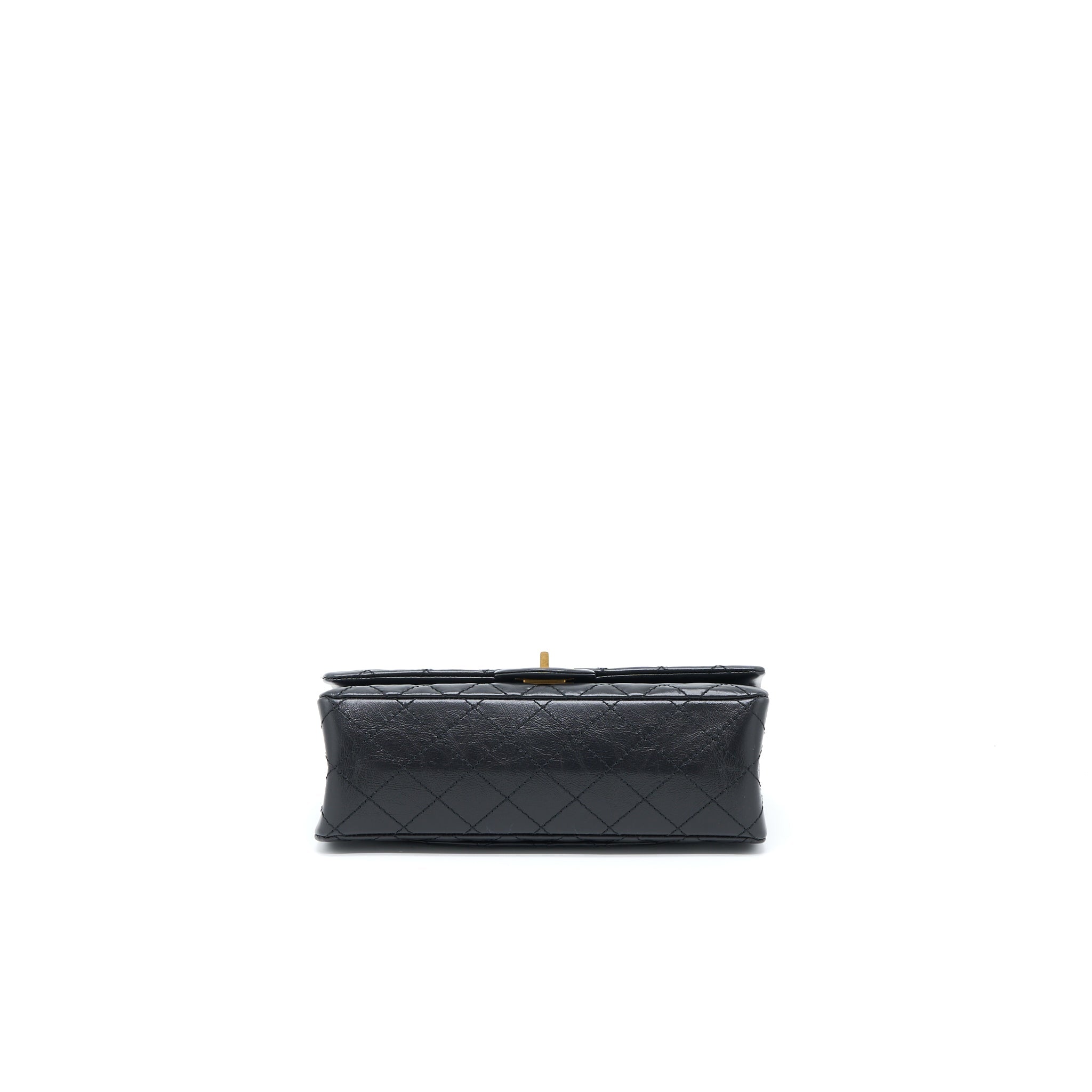 CHANEL SMALL 2.55 REISSUE FLAP BAG AGED CALFSKIN BLACK BRUSHED GHW (MICROCHIP)
