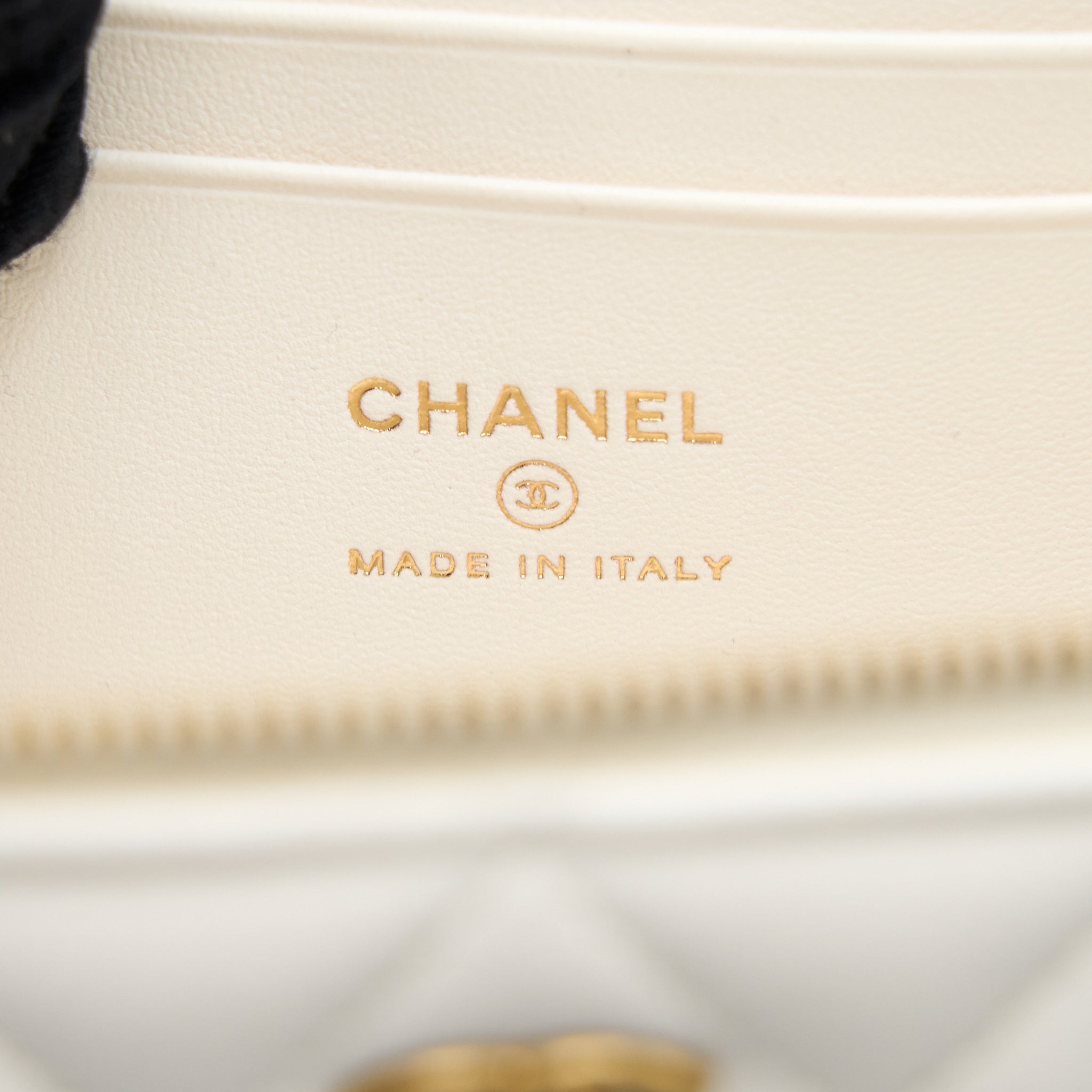 CHANEL LONG VANITY WITH COCO LETTER CHAIN LAMBSKIN WHITE GHW
