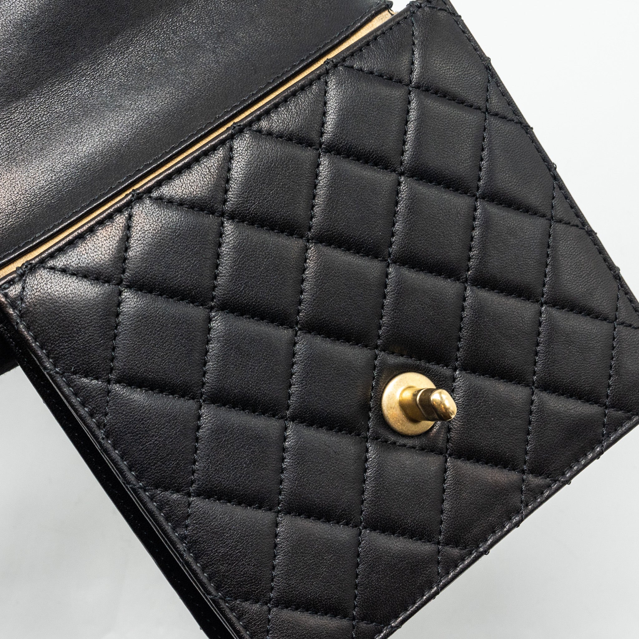 CHANEL VERTICAL PEARL FLAP BAG GOATSKIN BLACK GHW