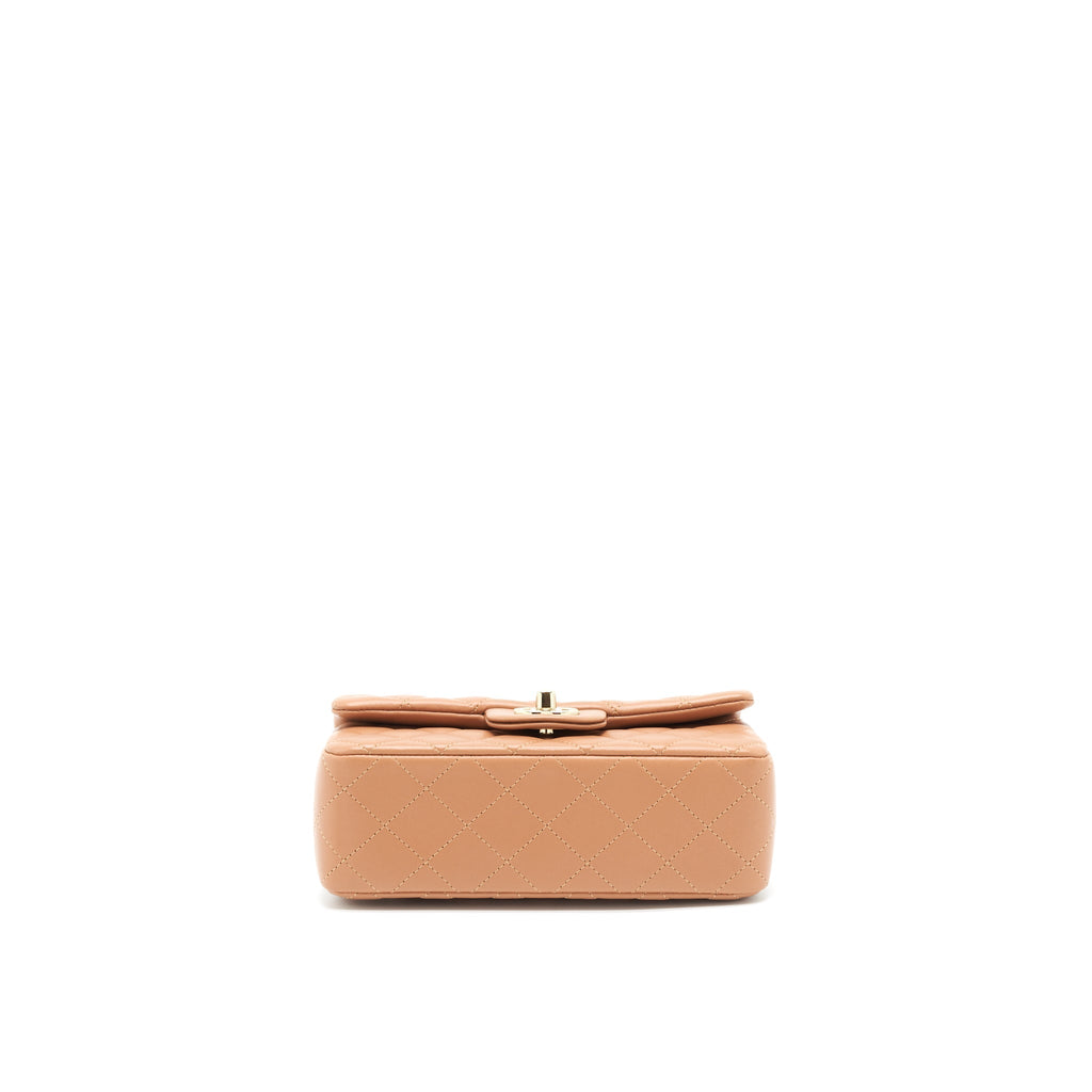 CHANEL MINI RECTANGULAR FLAP BAG LAMBSKIN CARAMEL LGHW