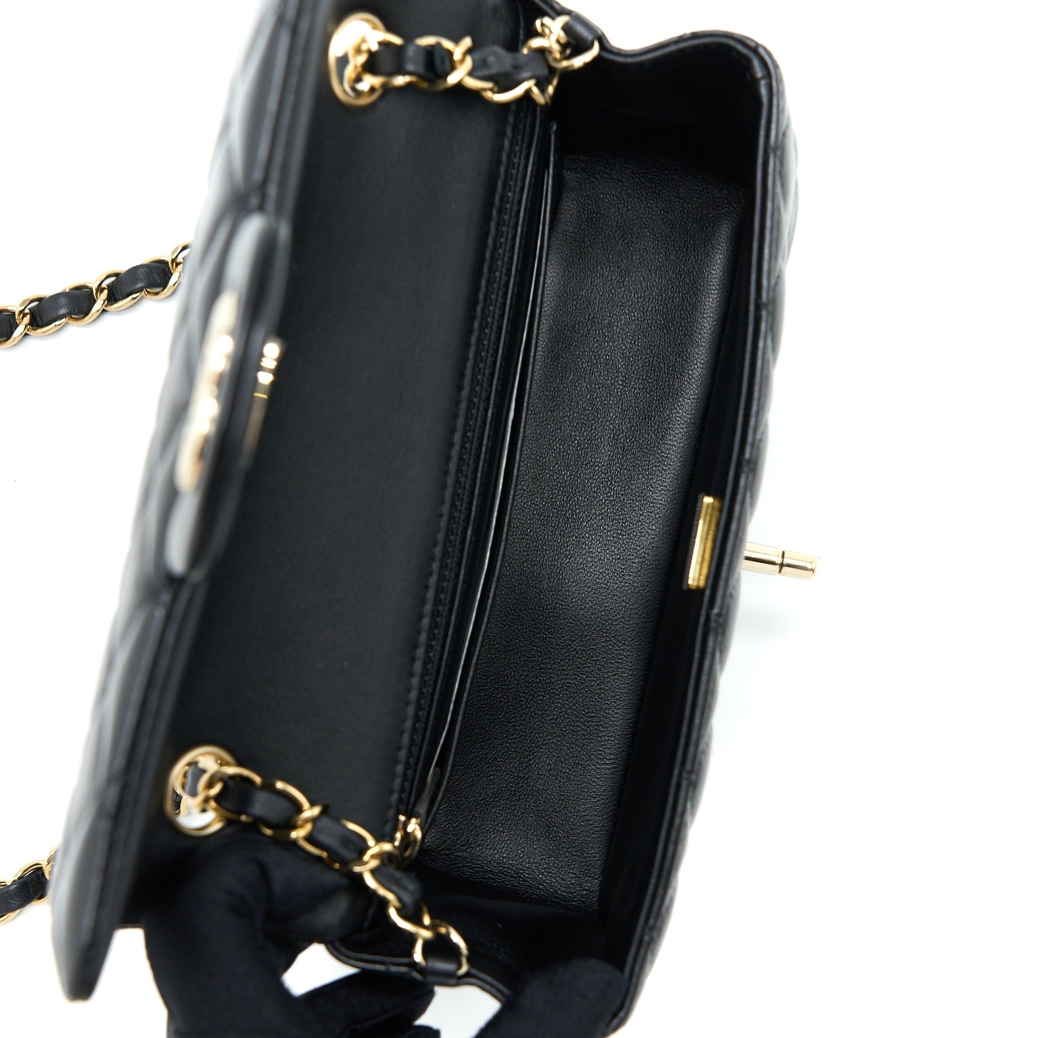 CHANEL CLASSIC MINI RECTANGULAR FLAP BAG LAMBSKIN BLACK LGHW (MICROCHIP)