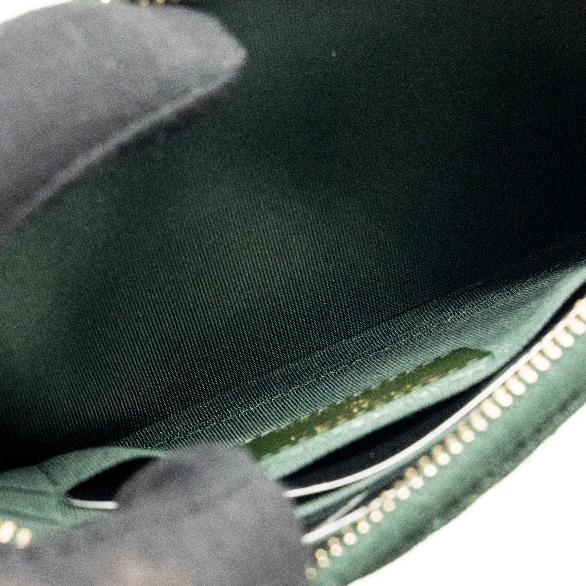 CHANEL CHEVRON BOY ZIP POUCH CAVIAR DARK GREEN GHW