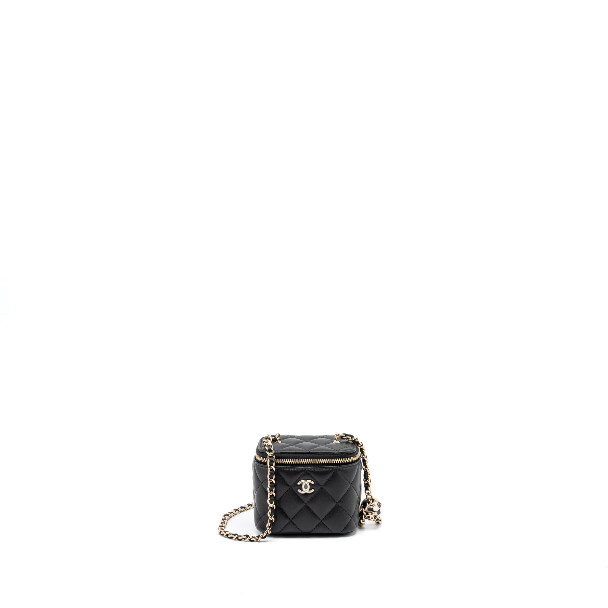CHANEL 23C PEARL CRUSH MINI VANITY WITH CHAIN LAMBSKIN BLACK LGHW (MICROCHIP)