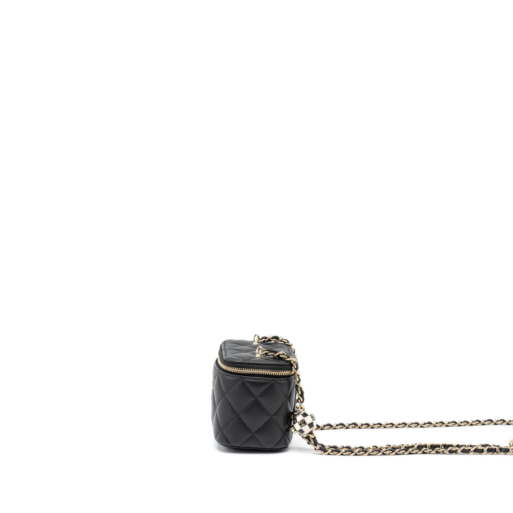 CHANEL 23C PEARL CRUSH MINI VANITY WITH CHAIN LAMBSKIN BLACK LGHW (MICROCHIP)