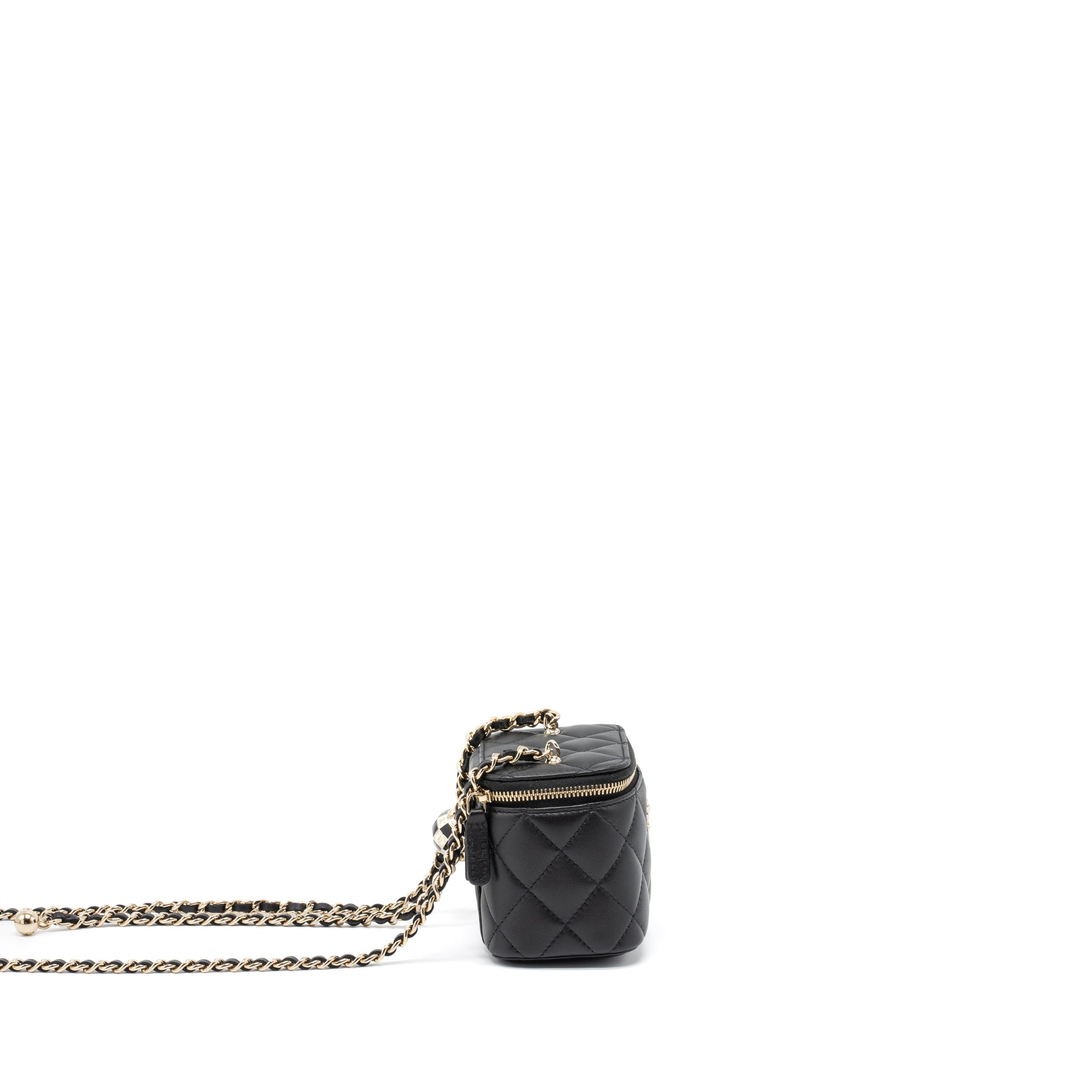 CHANEL 23C PEARL CRUSH MINI VANITY WITH CHAIN LAMBSKIN BLACK LGHW (MICROCHIP)