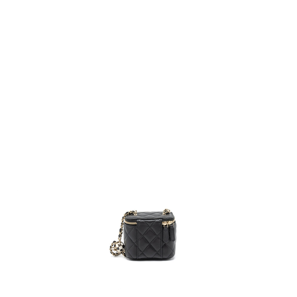 CHANEL 23C PEARL CRUSH MINI VANITY WITH CHAIN LAMBSKIN BLACK LGHW (MICROCHIP)
