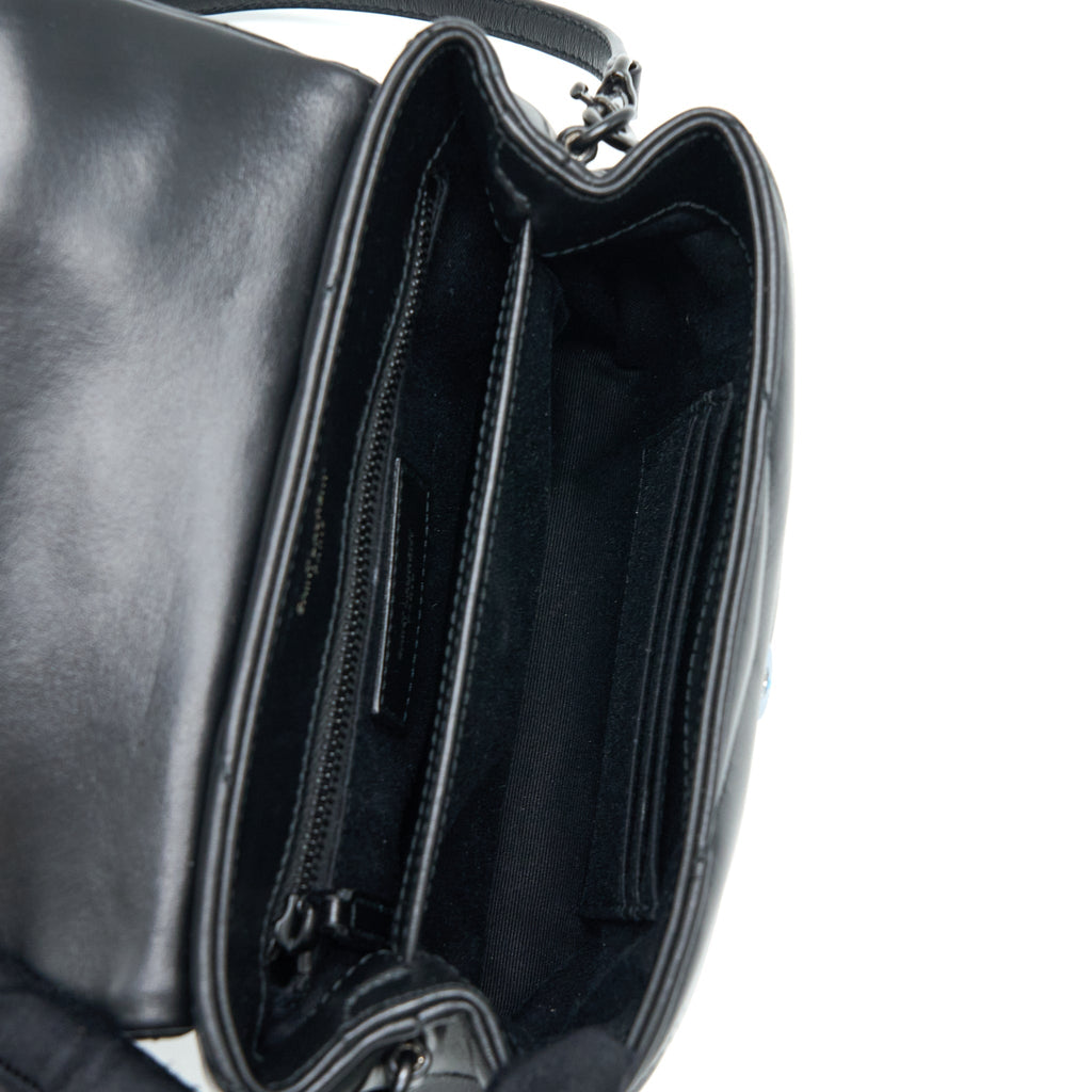 SAINT LAURENT LOULOU TOY STRAP BAG CALFSKIN BLACK WITH BLACK HARDWARE