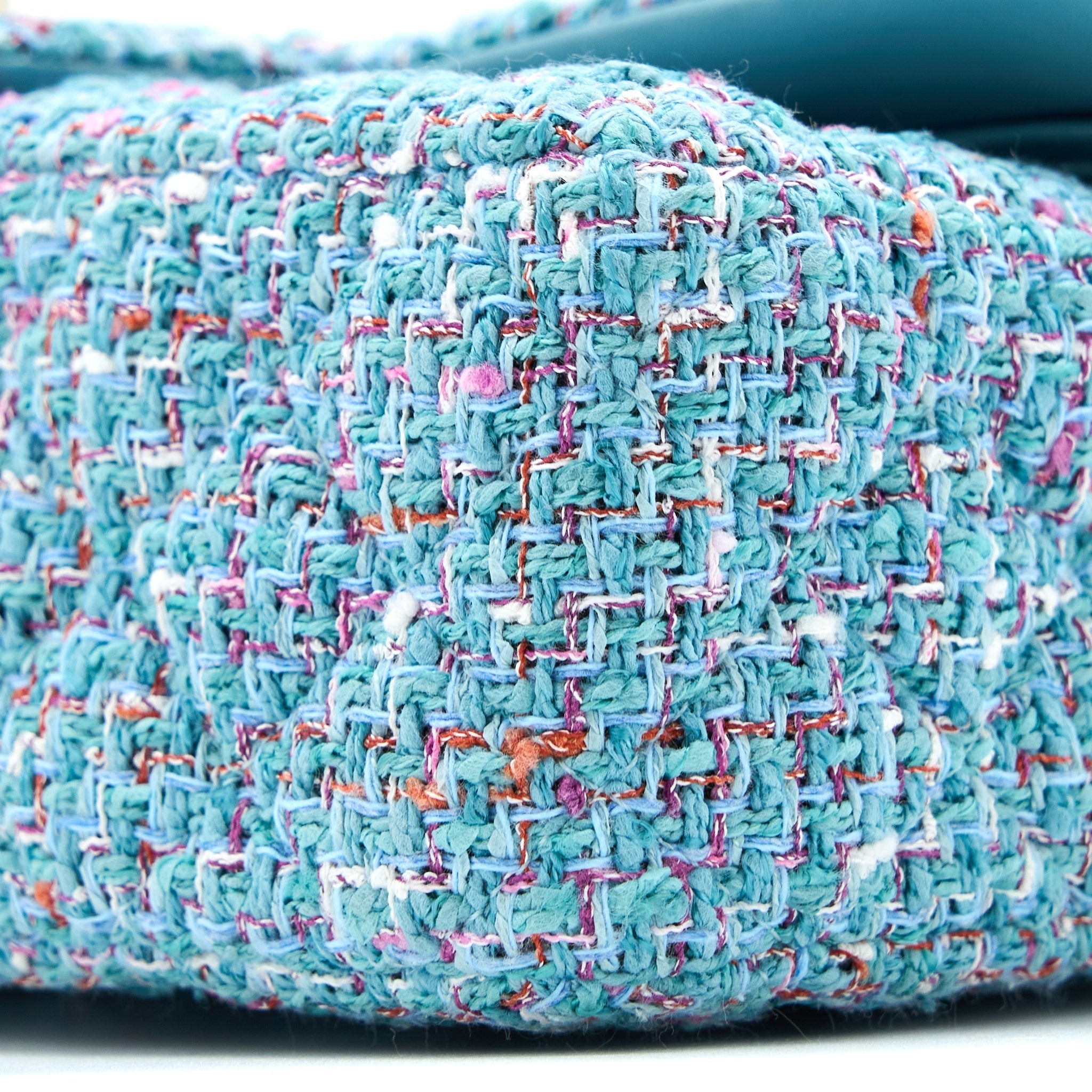 CHANEL TWEED MEDIUM CLASSIC DOUBLE FLAP BAG LIGHT BLUE LGHW