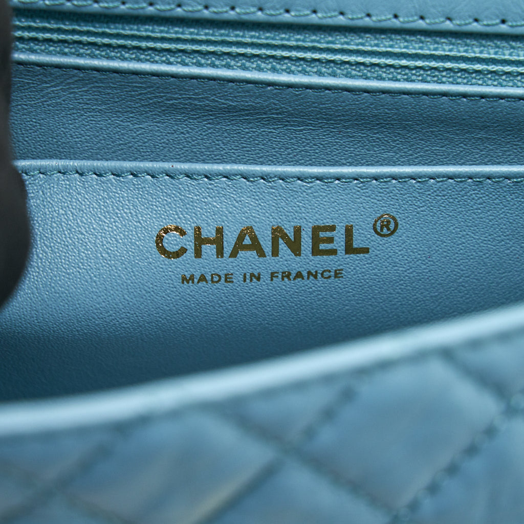 CHANEL MINI 2.55 REISSUE FLAP BAG LIGHT BLUE CALFSKIN GHW