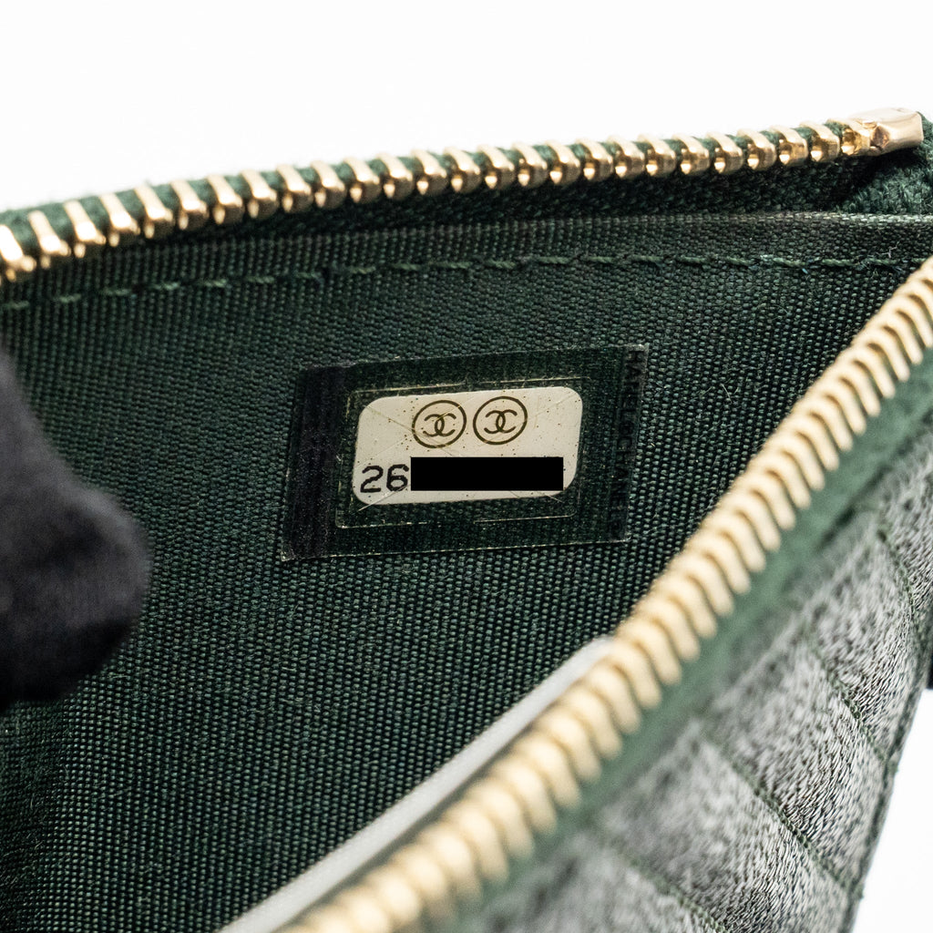 CHANEL CHEVRON BOY ZIP POUCH CAVIAR DARK GREEN GHW