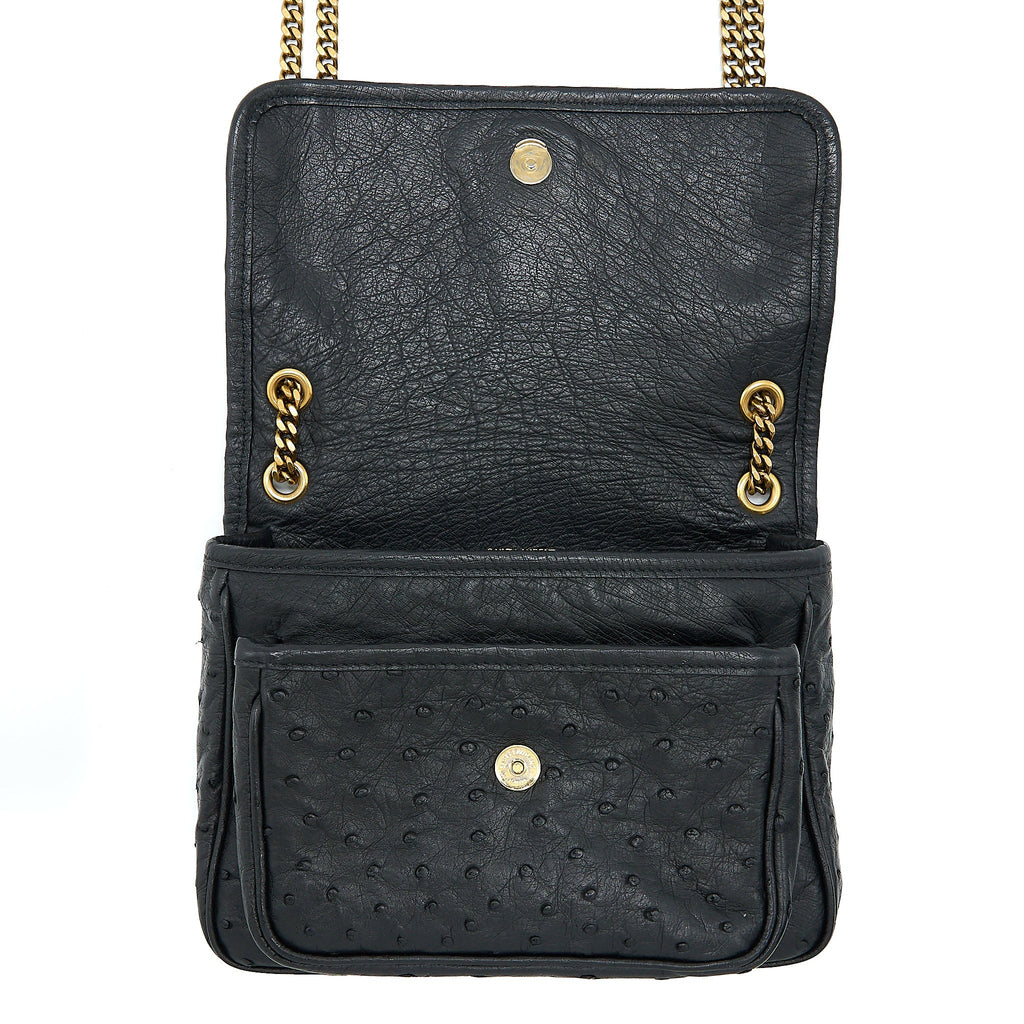 SAINT LAURENT NIKI BABY OSTRICH BLACK GHW