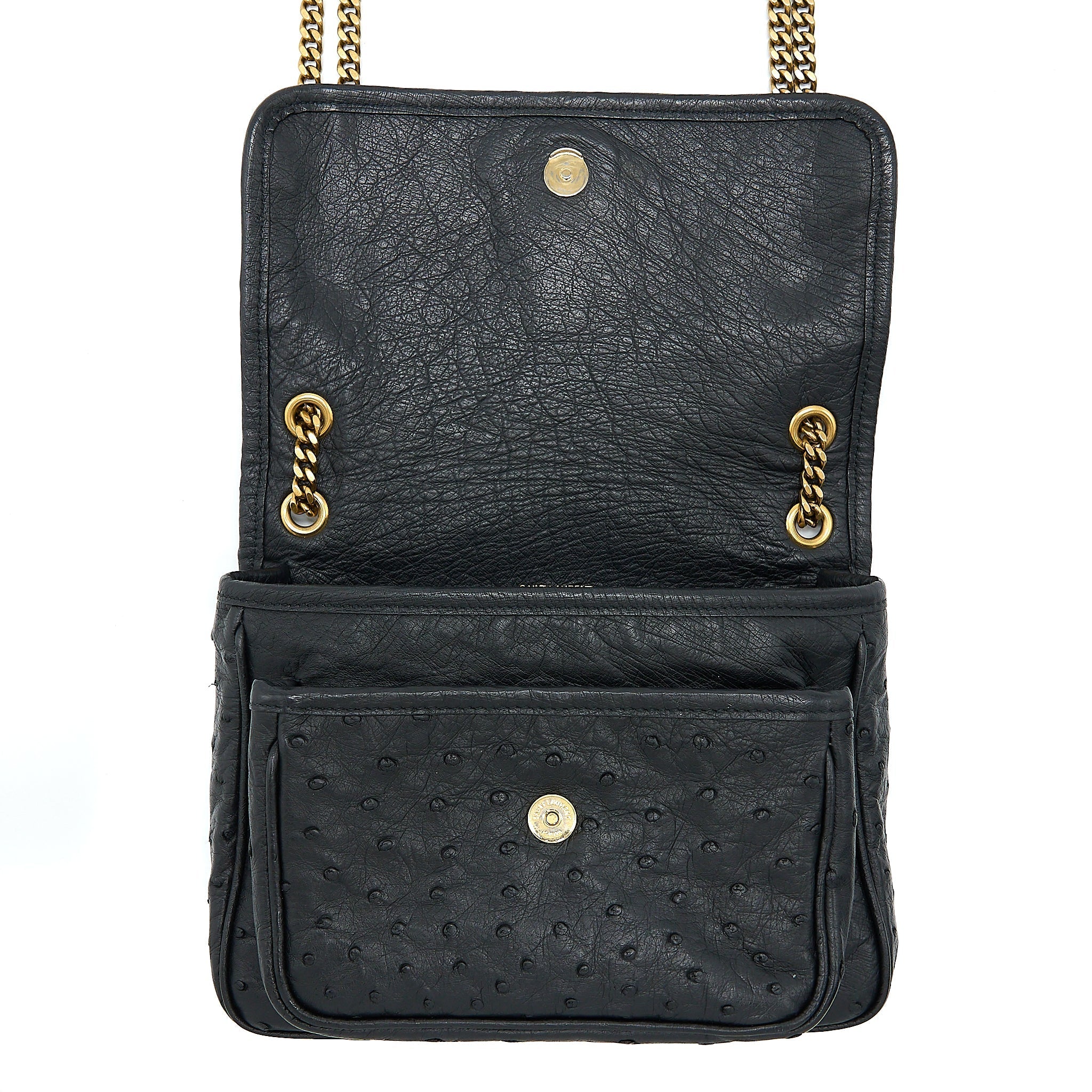 SAINT LAURENT NIKI BABY OSTRICH BLACK GHW