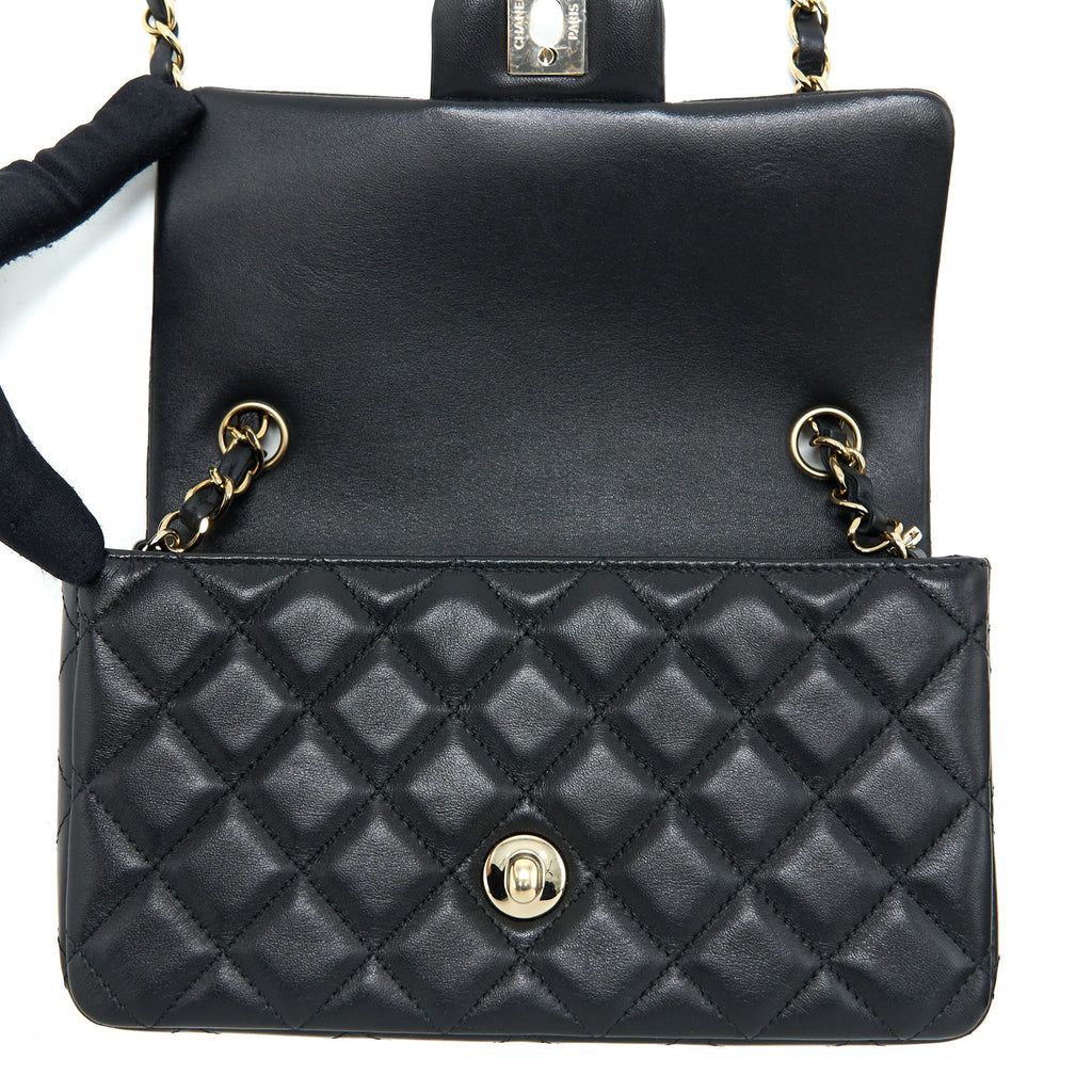 CHANEL CLASSIC MINI RECTANGULAR FLAP BAG LAMBSKIN BLACK LGHW (MICROCHIP)